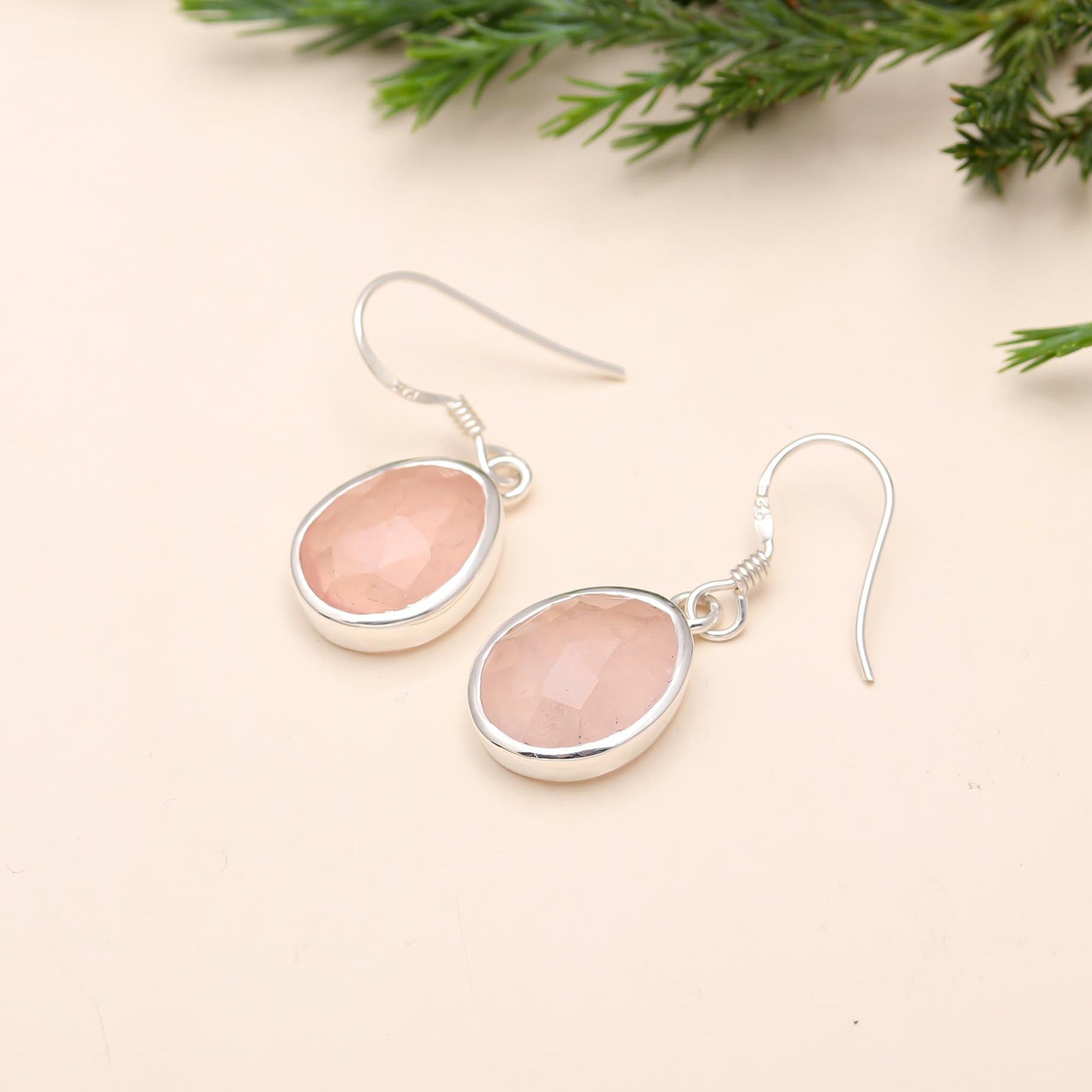 The Rosy Dawn: Rose Quartz Silver Teardrop Earrings