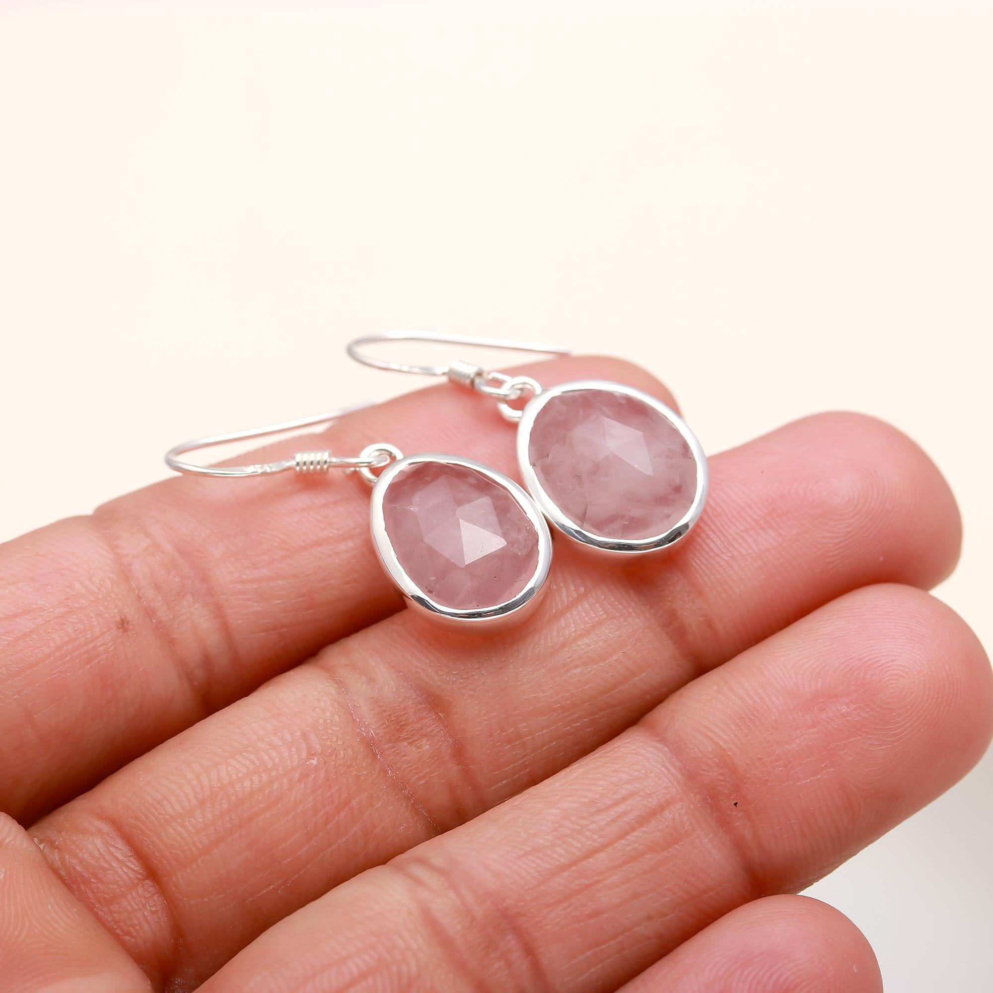 The Rosy Dawn: Rose Quartz Silver Teardrop Earrings