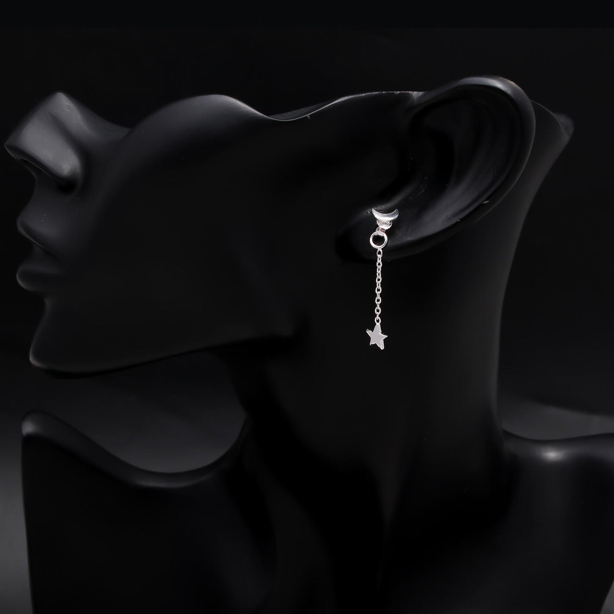 925 Sterling Silver Moon and Star Dangle Earrings