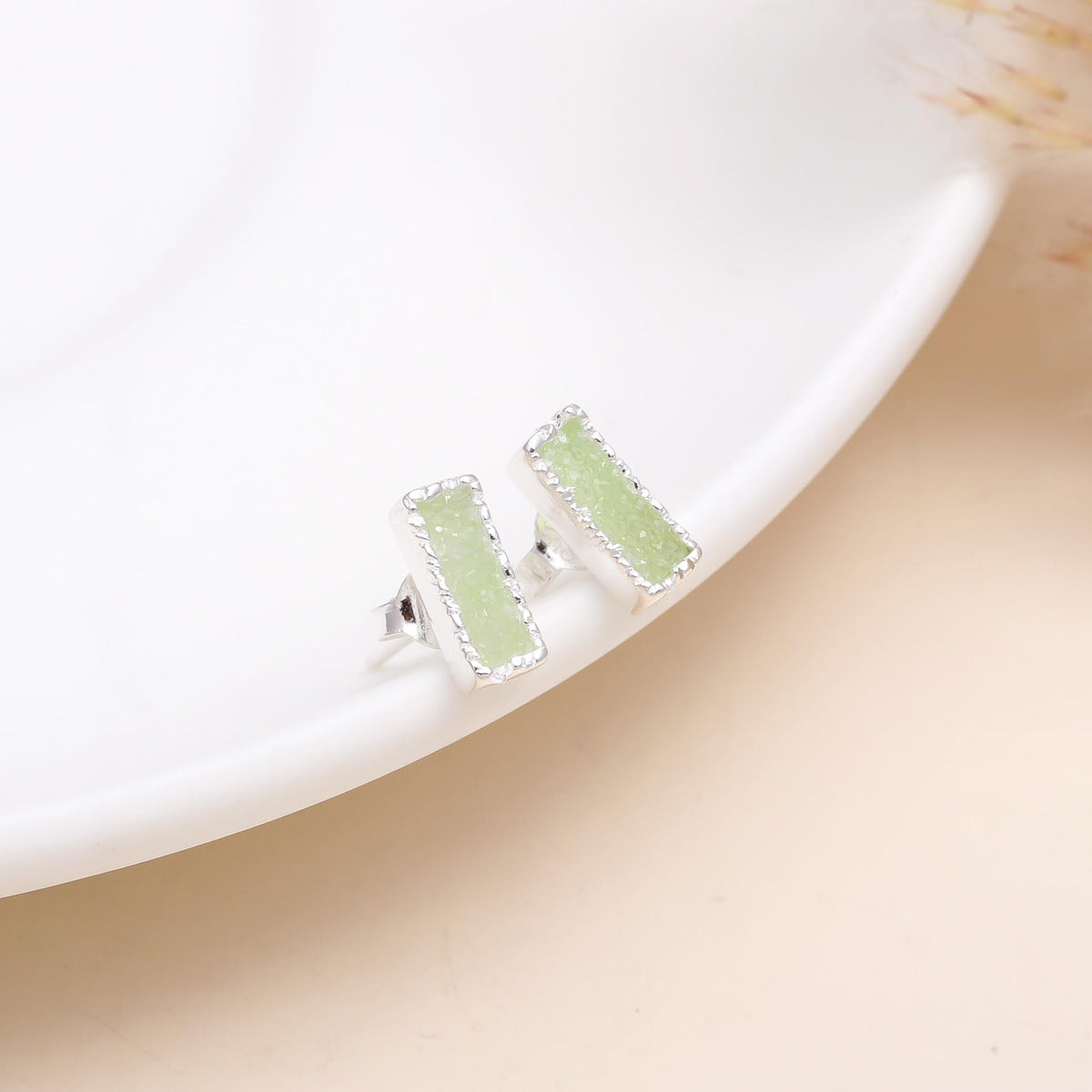 925 Sterling Silver Green Drusy Stud Earrings