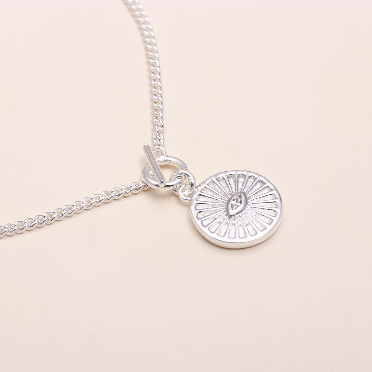 925 Sterling Silver Sunburst Evil Eye Pendant Necklace