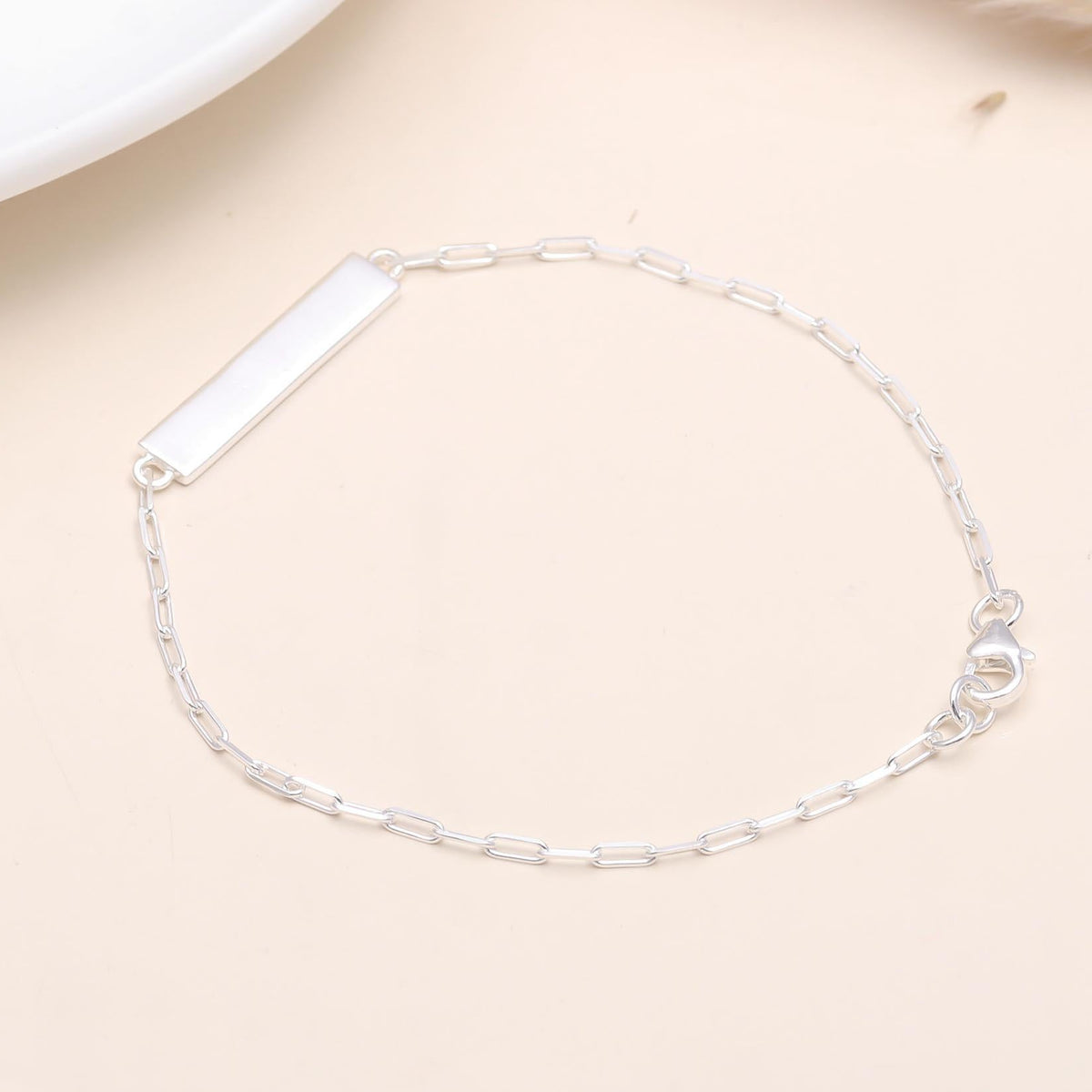 925 Sterling Silver Bar Plate Chain Bracelet