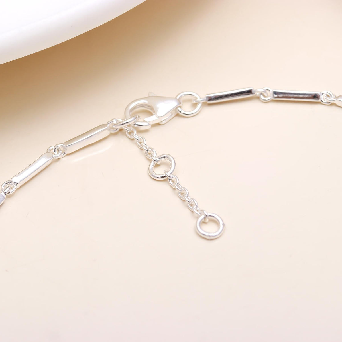925 Sterling Silver Baguette Stone Bar Link Bracelet