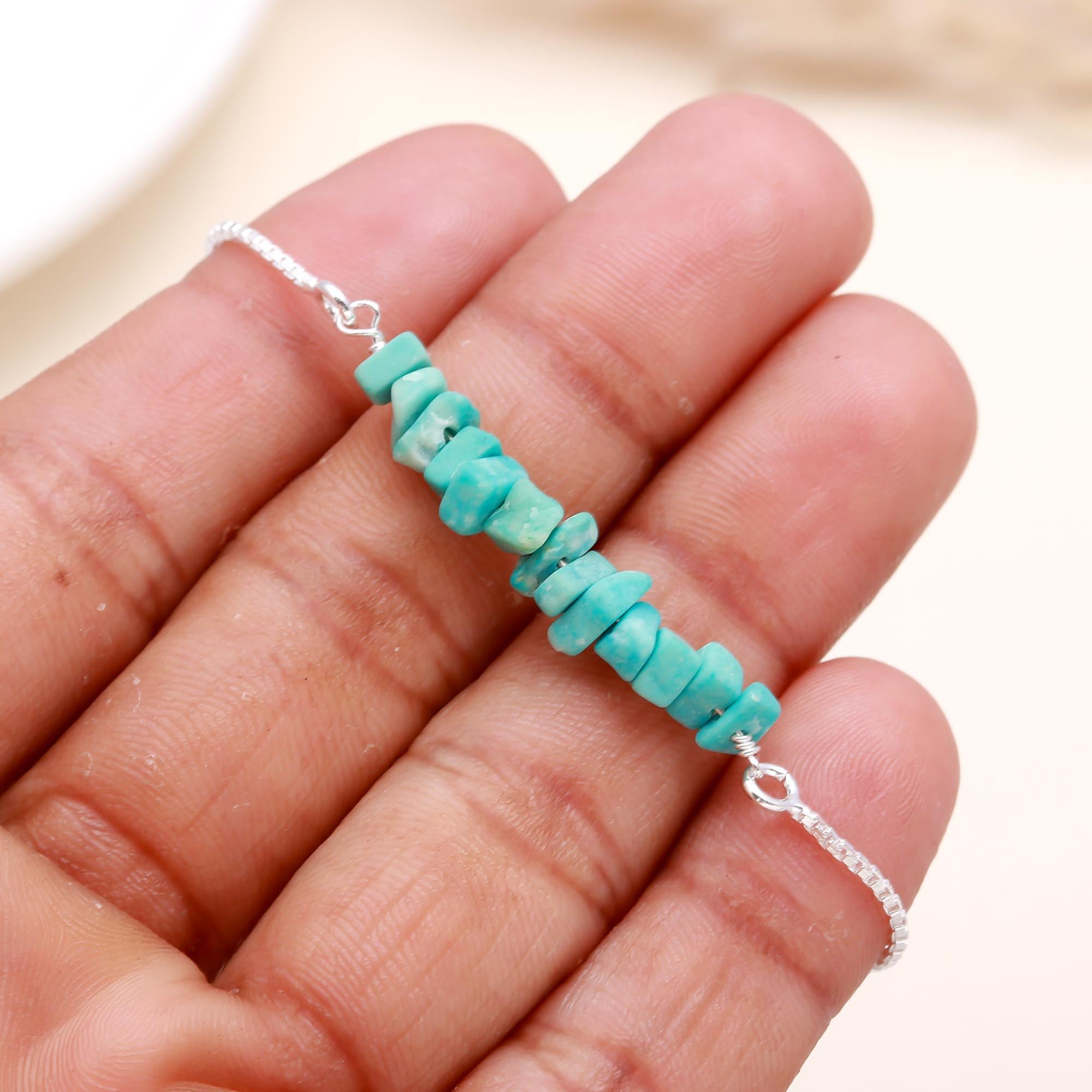 925 Sterling Silver Turquoise Chip Adjustable Boho Bracelet