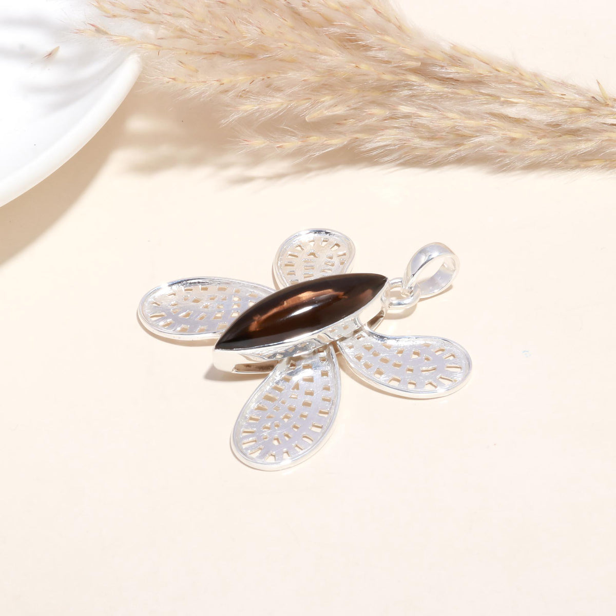 925 Sterling Silver Smoky Quartz Butterfly Pendant