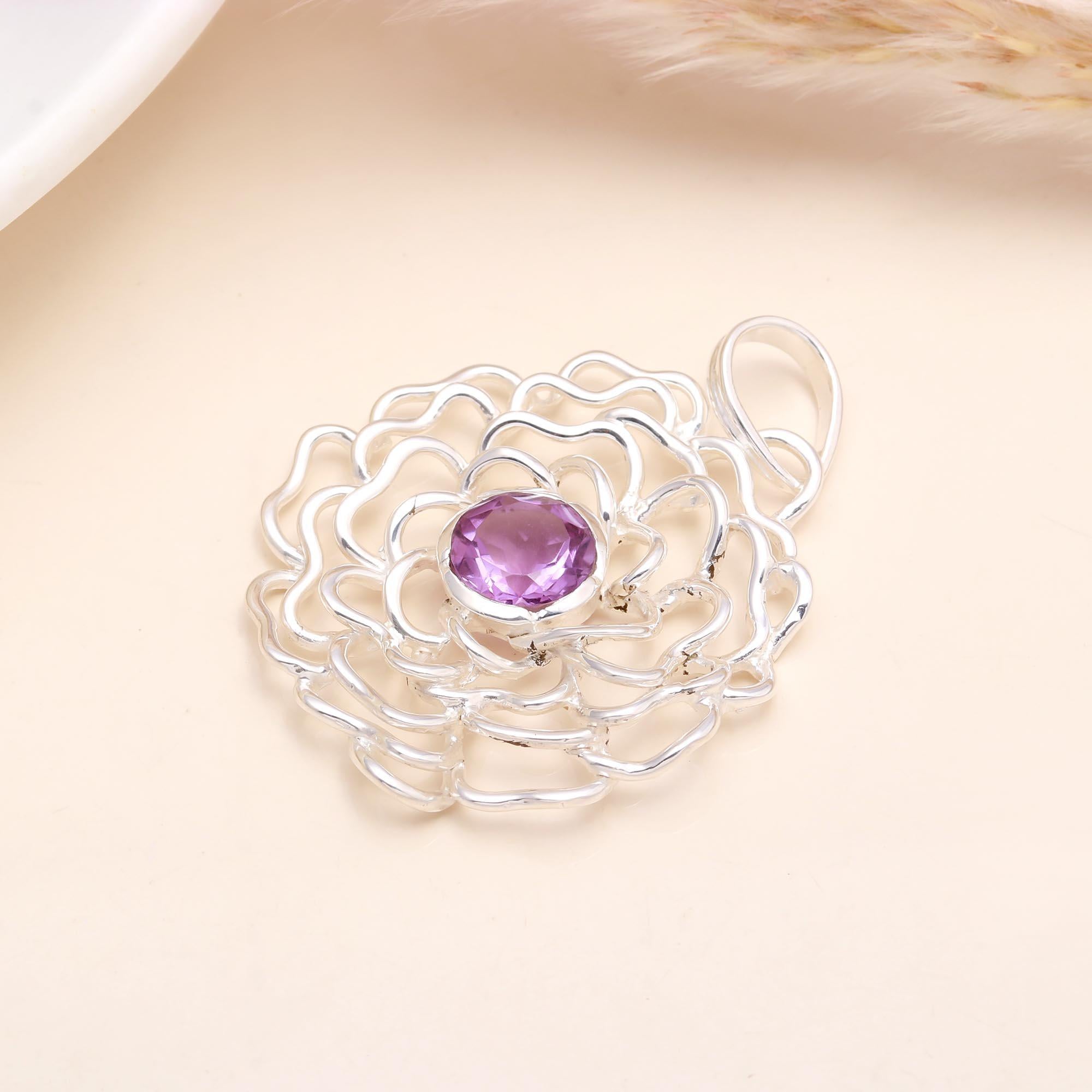 The Violet Bloom: Silver Amethyst Flower Pendant