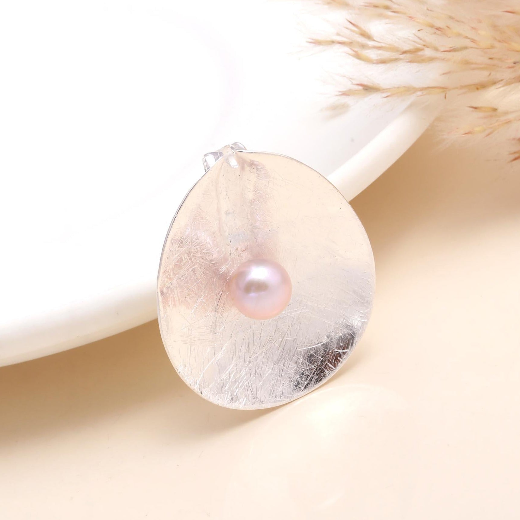 925 Sterling Silver Pink Pearl Textured Pendant
