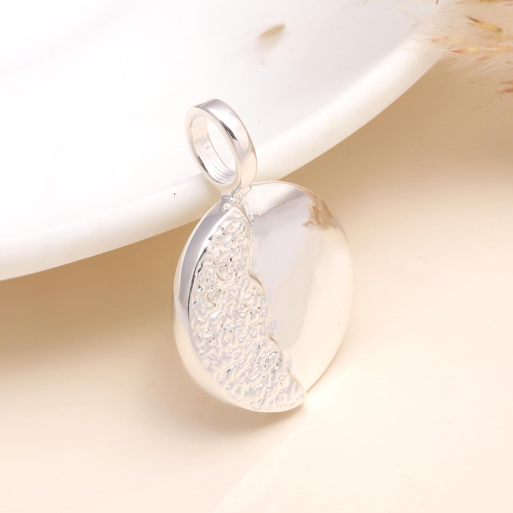 A 925 Sterling Silver Modern Textured Disc Pendant displayed against a neutral background.