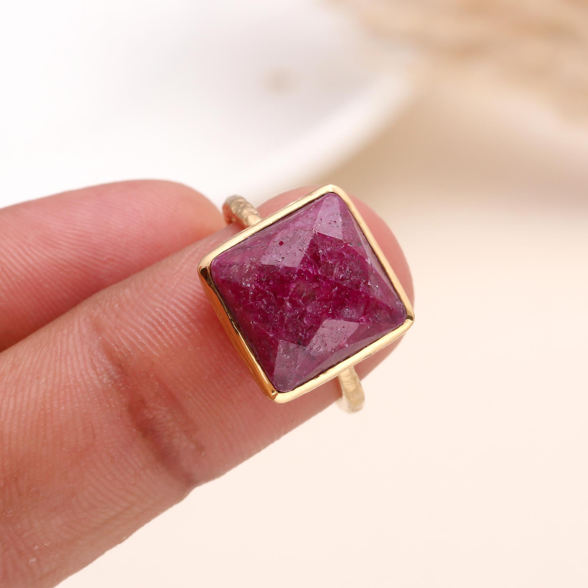The Rustic Ruby Pyramid: Textured Gold Sugarloaf Ring