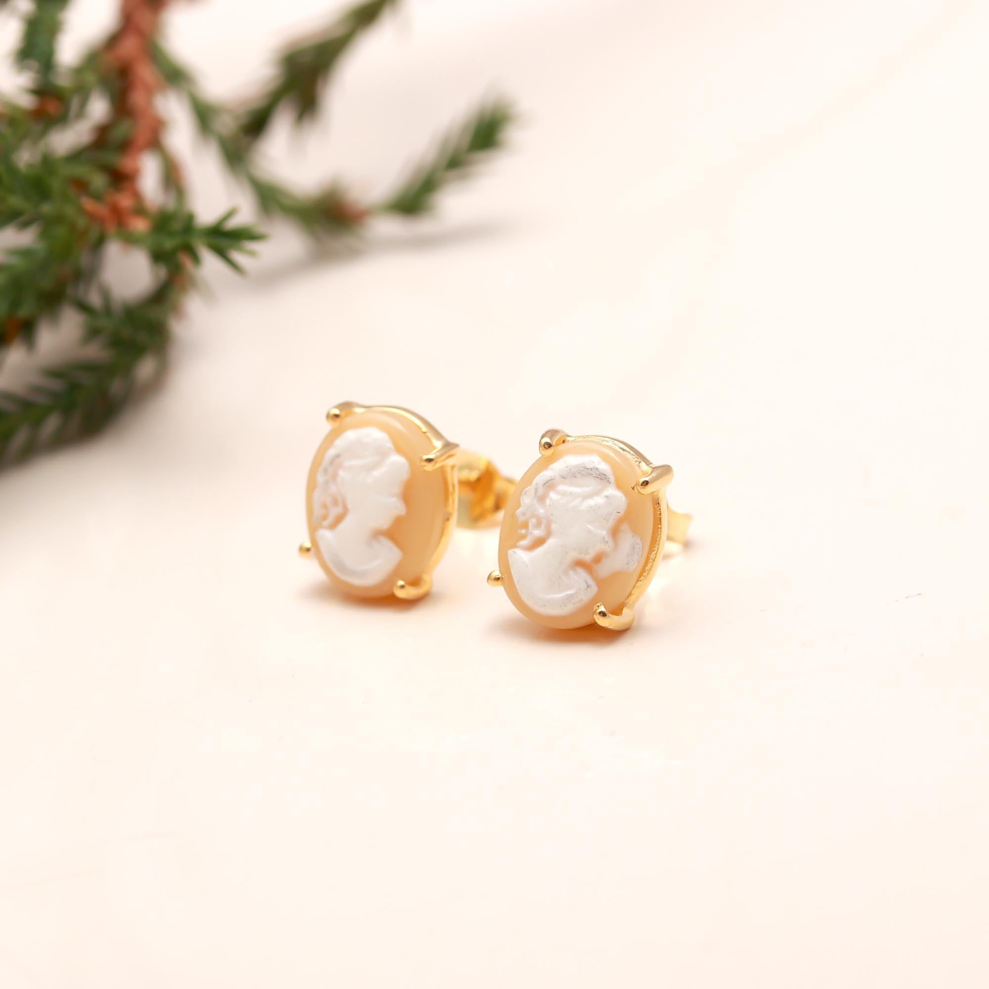 The Vintage Portrait: Classic Cameo Gold Stud Earrings