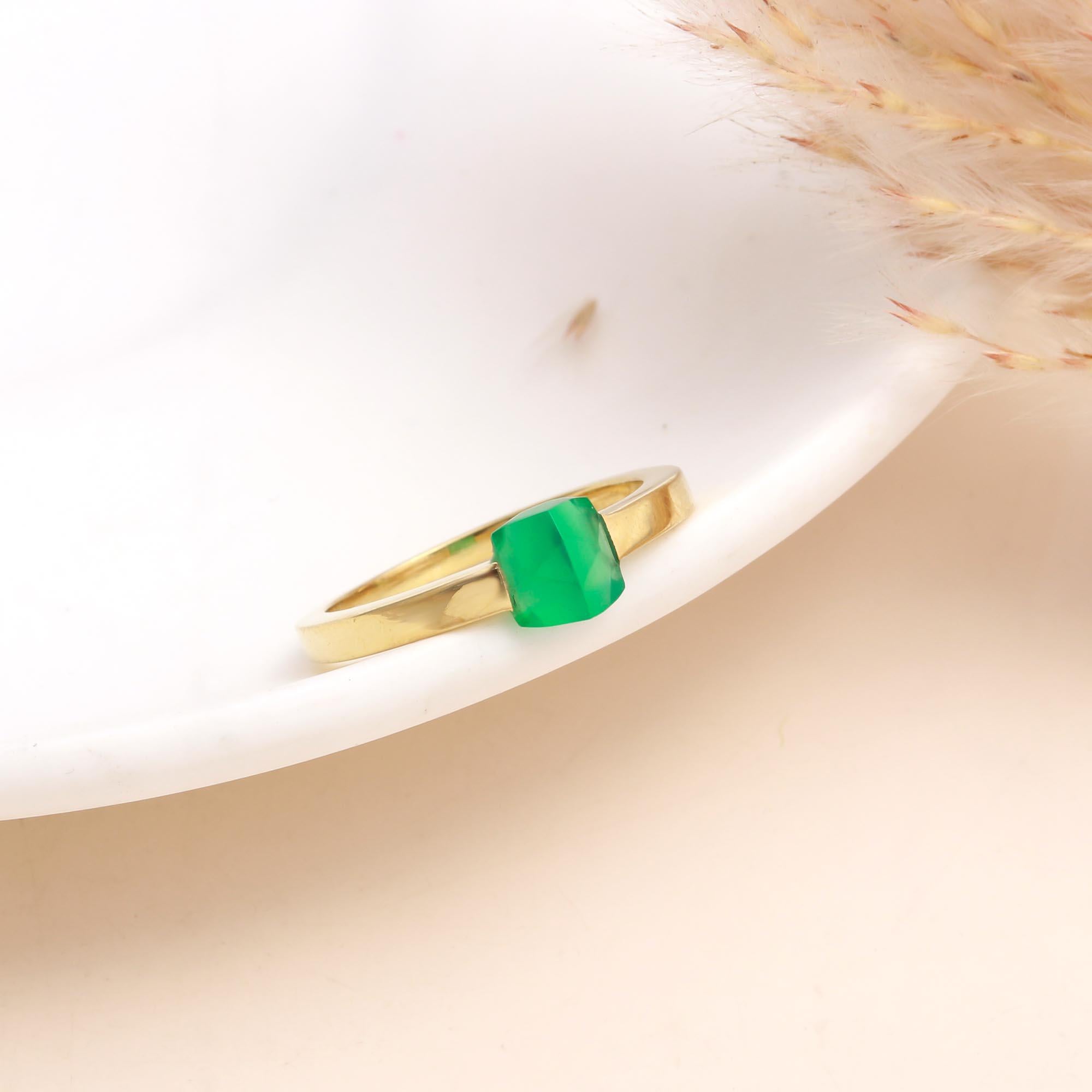 The Asymmetric Emerald: Raw Green Onyx Gold Ring