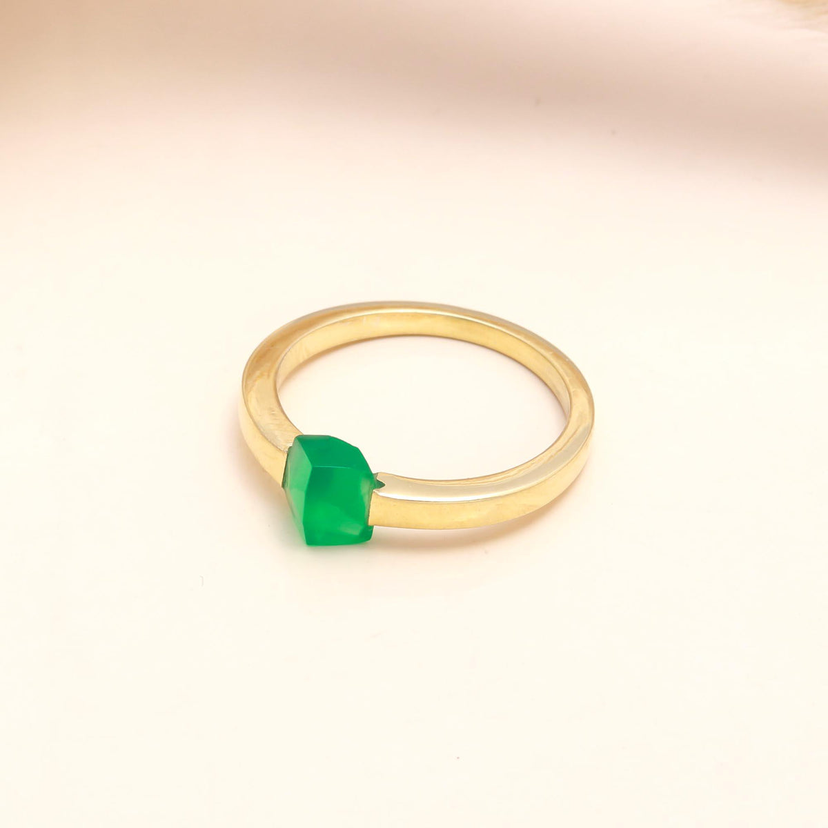 The Asymmetric Emerald: Raw Green Onyx Gold Ring