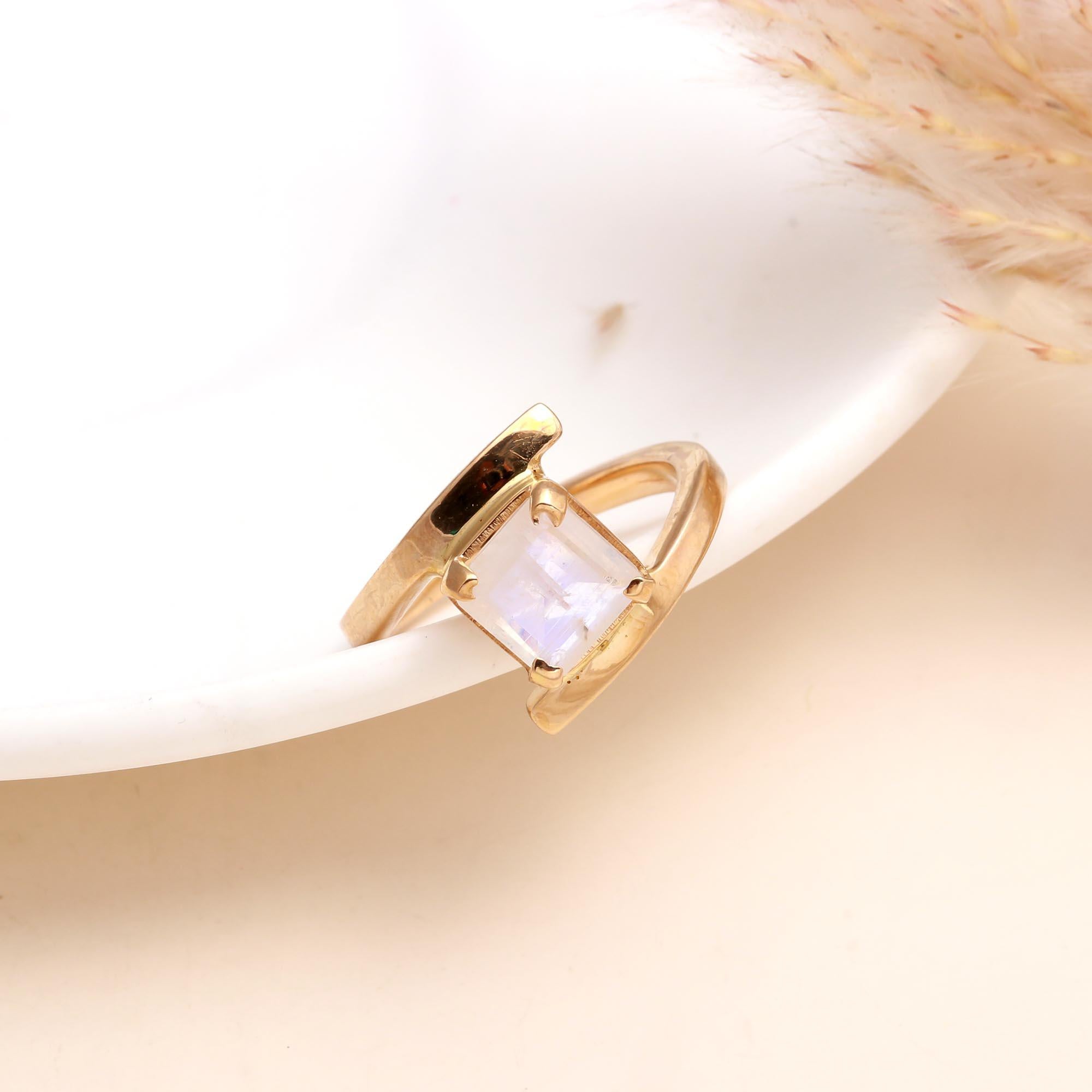 The Moonstone Bypass: Modern Square Gemstone Ring