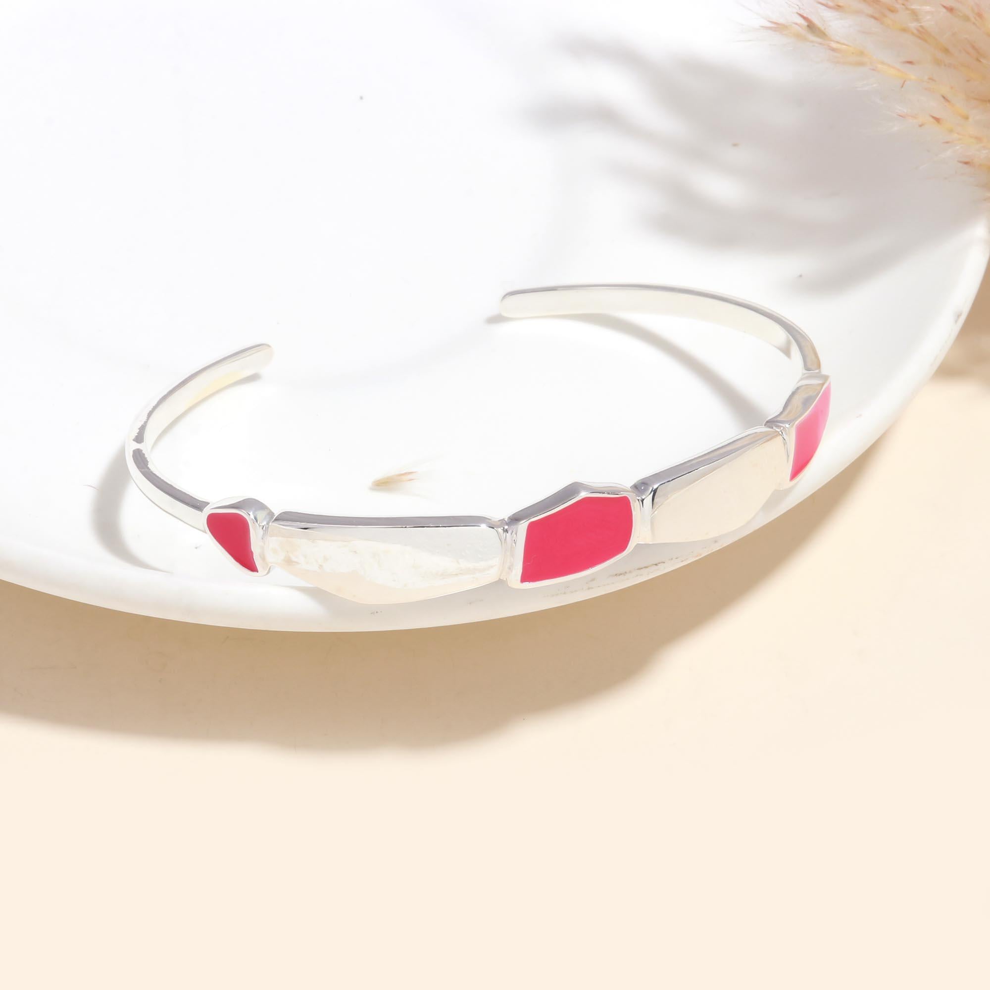 925 Sterling Silver Pink & Enamel Cuff Bracelet