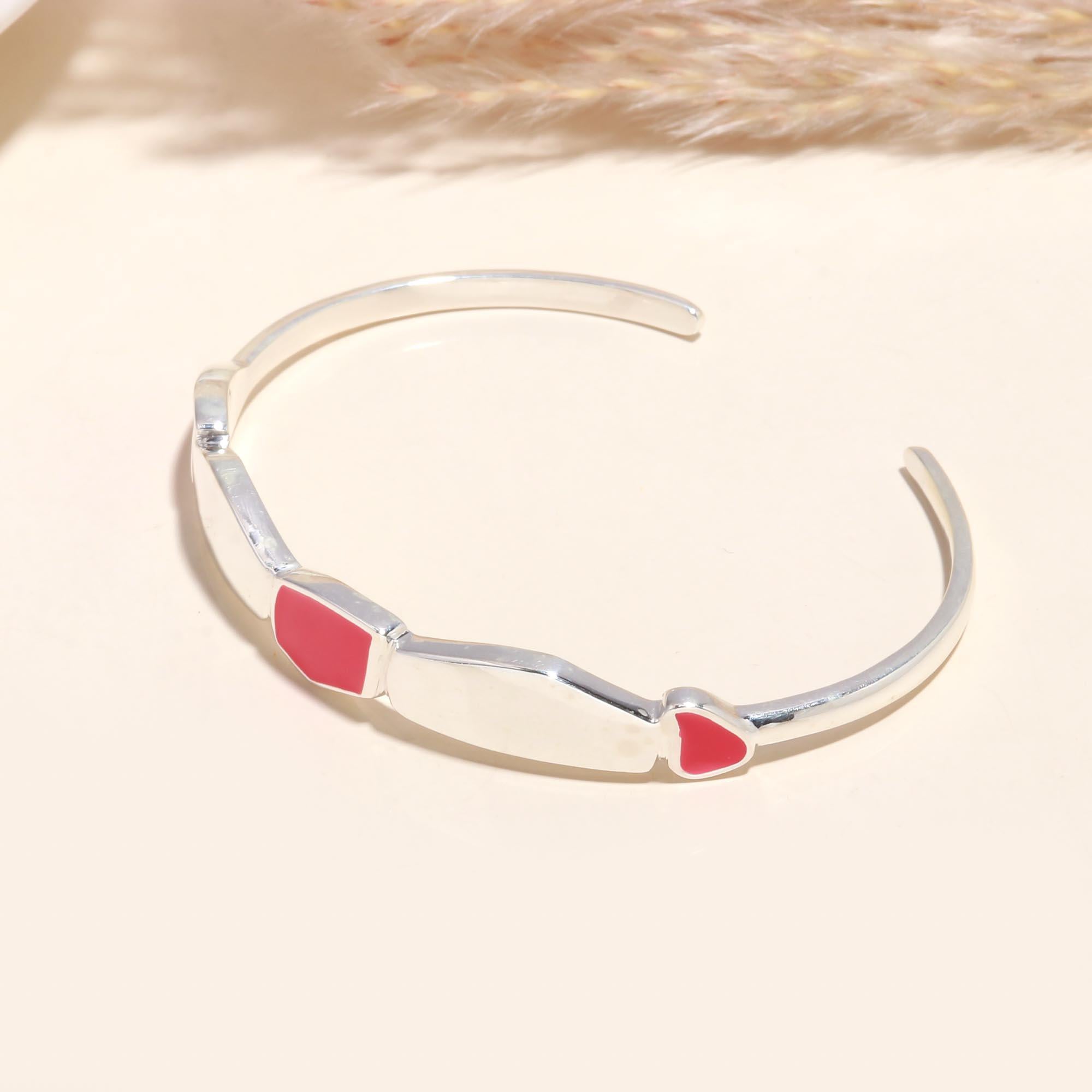 925 Sterling Silver Pink Enamel Cuff Bracelet