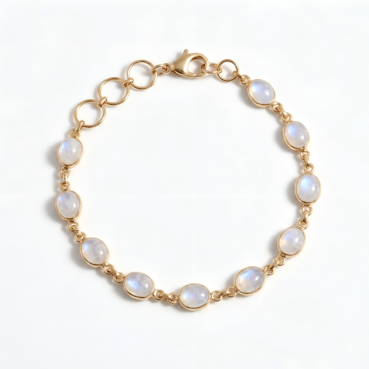 The Lunar Chain: Rainbow Moonstone Gold Link Bracelet