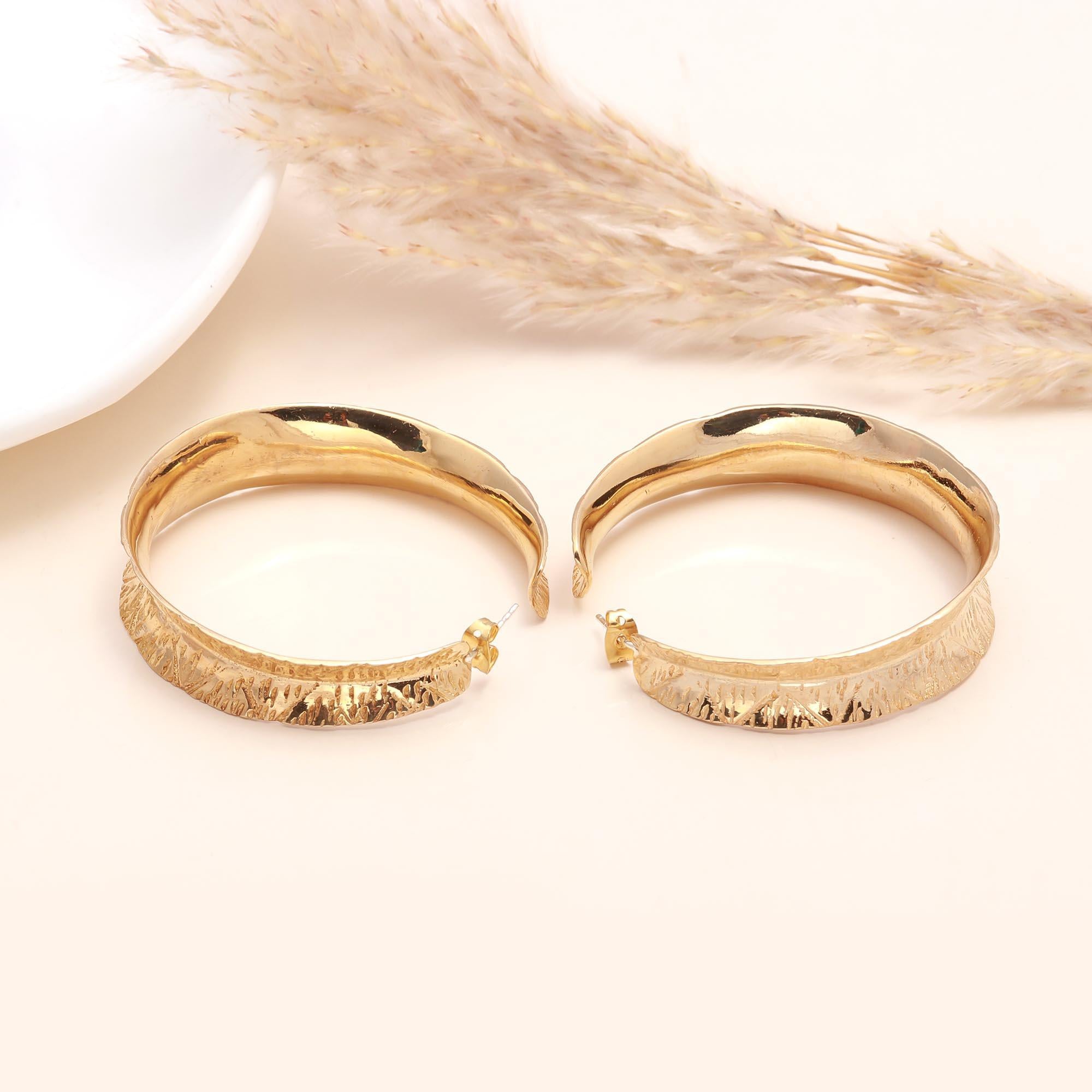 The Textured Bark: Wide Gold Hoop Earrings