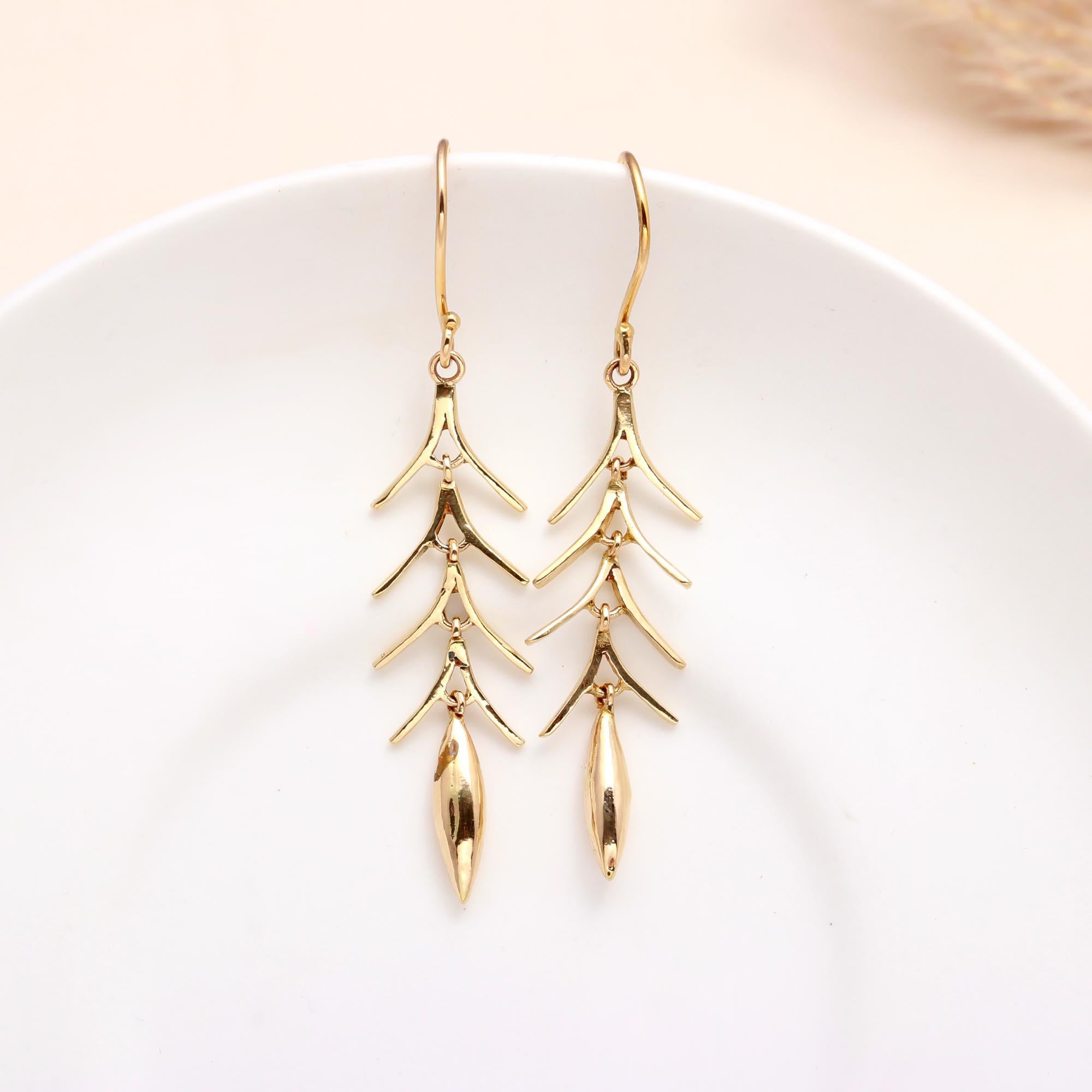 The Golden Fern: Articulated Linear Earrings