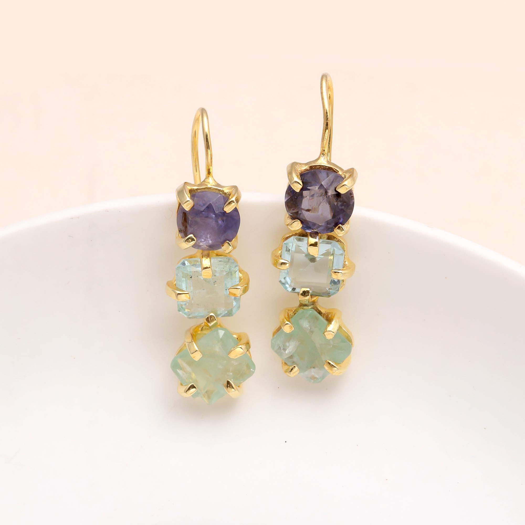 The Pastel Trio: Multi-Gemstone Linear Earrings