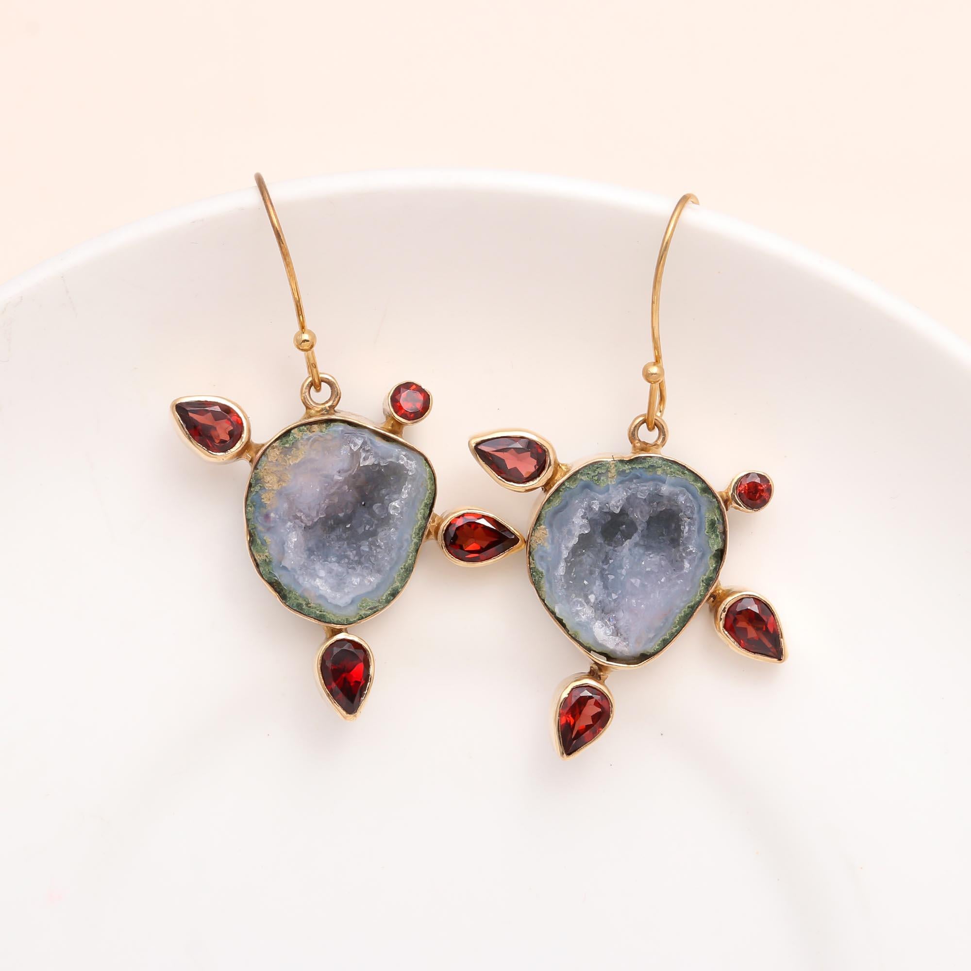 The Geode Amulet: Agate & Garnet Drop Earrings