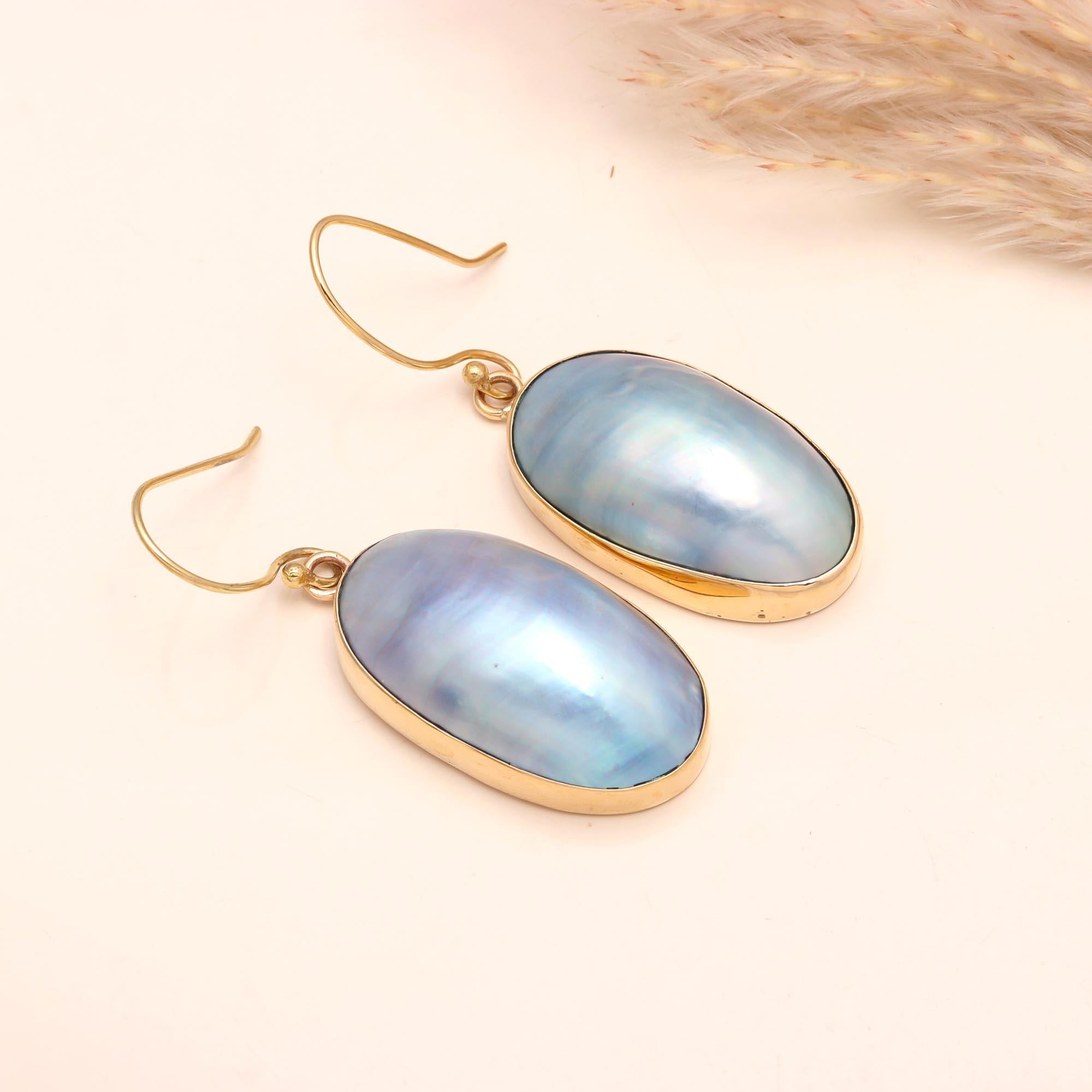 The Lunar Oval: Blue Mother of Pearl Earrings