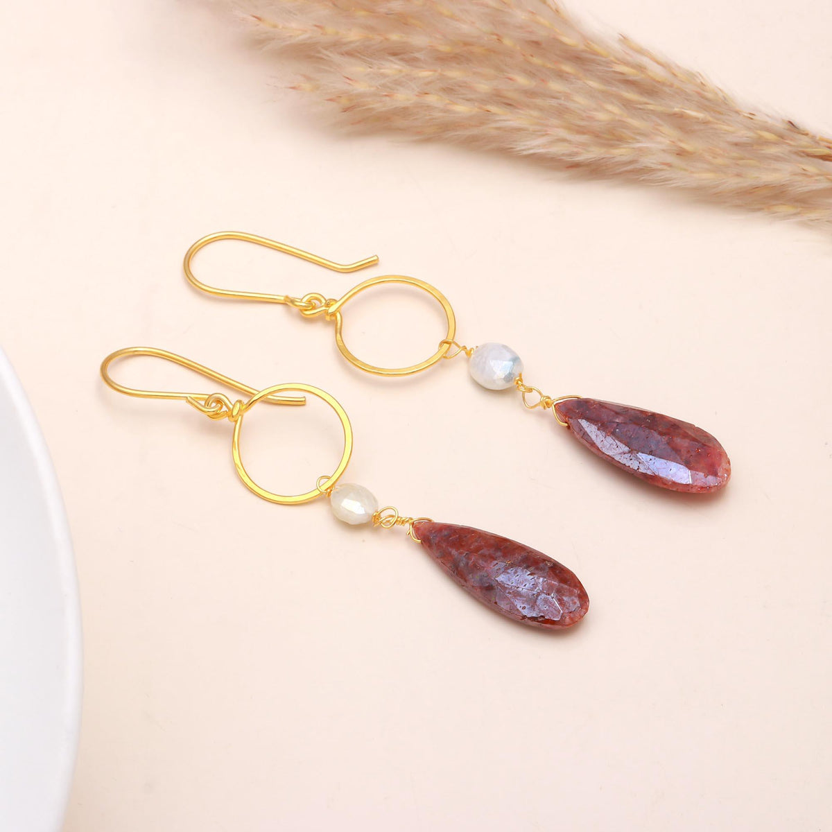 The Earthy Halo: Strawberry Quartz Hoop Earrings