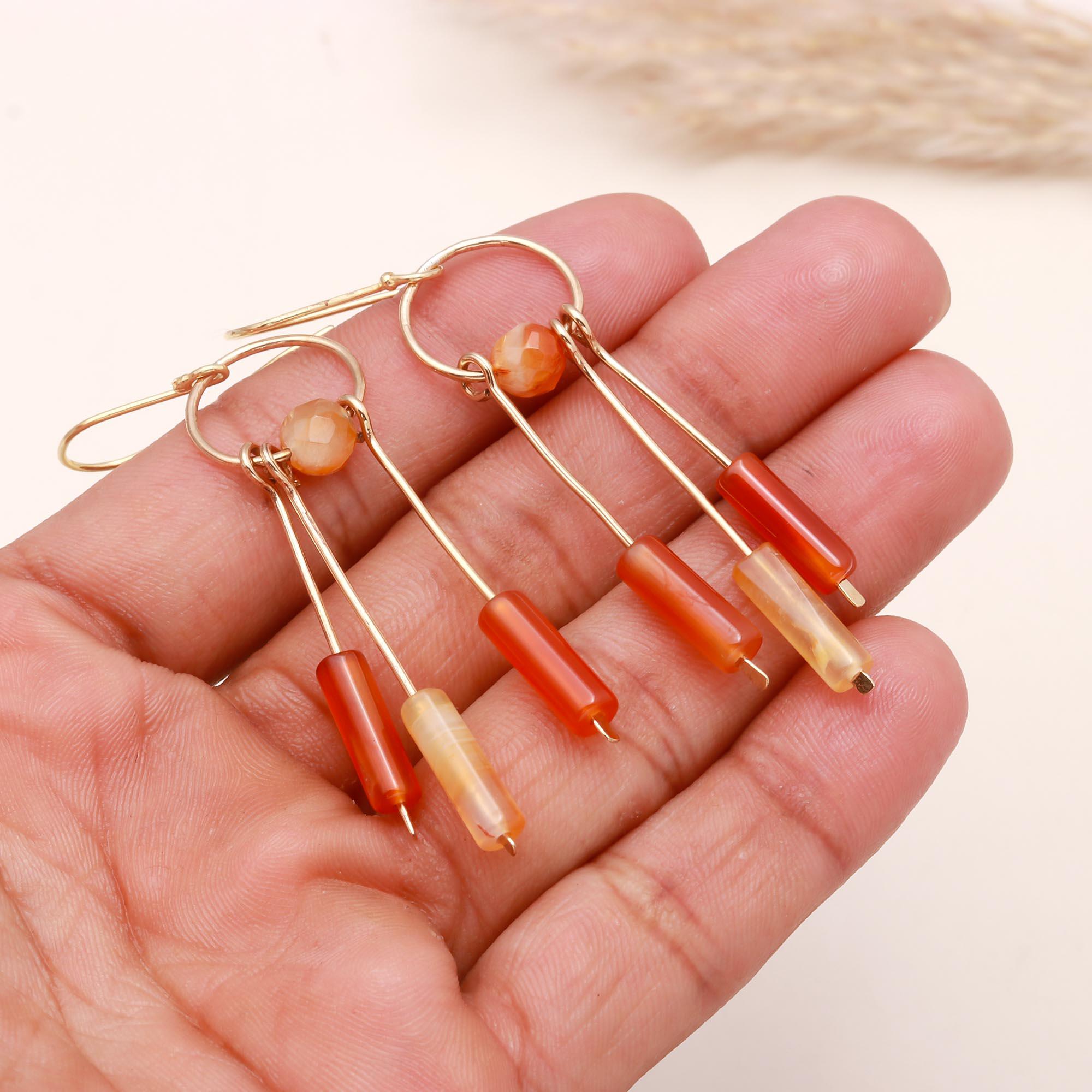 The Carnelian Linear: Tube Bead Drop Earrings