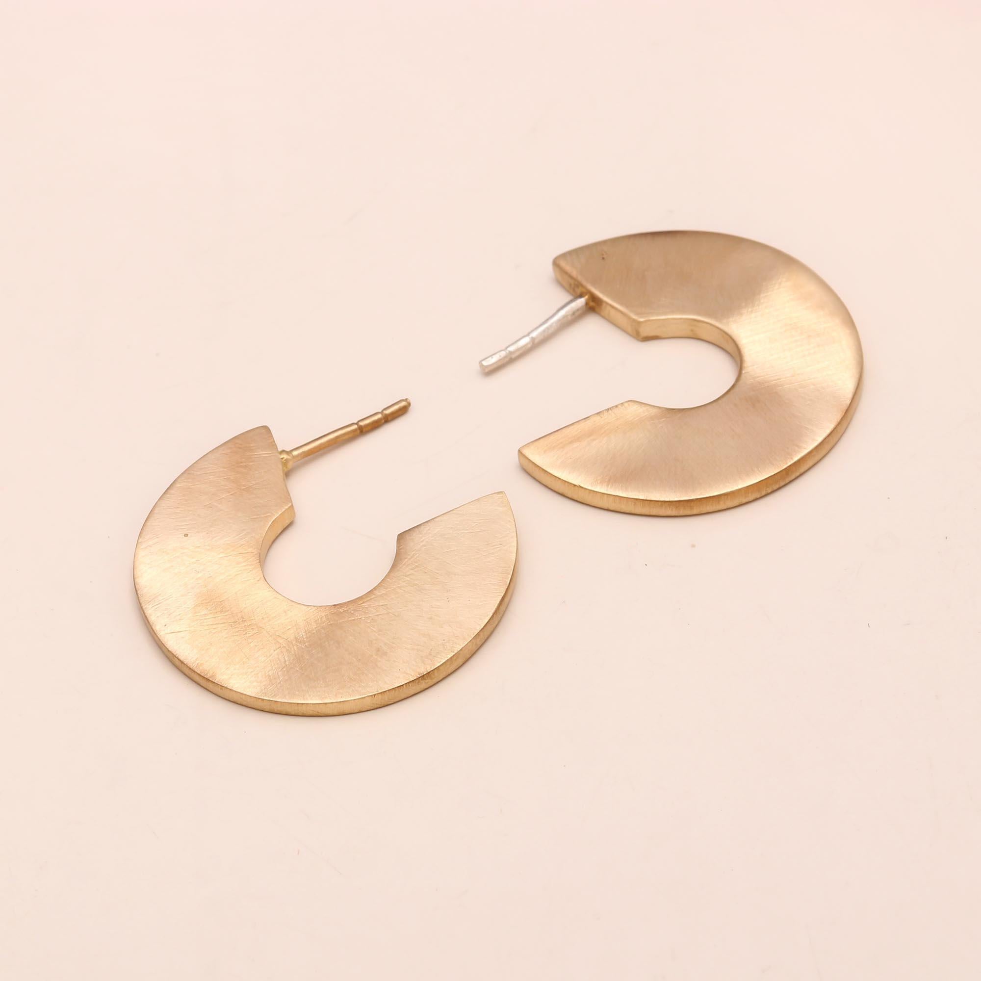 The Modern Arc: Brushed Flat Hoop Studs
