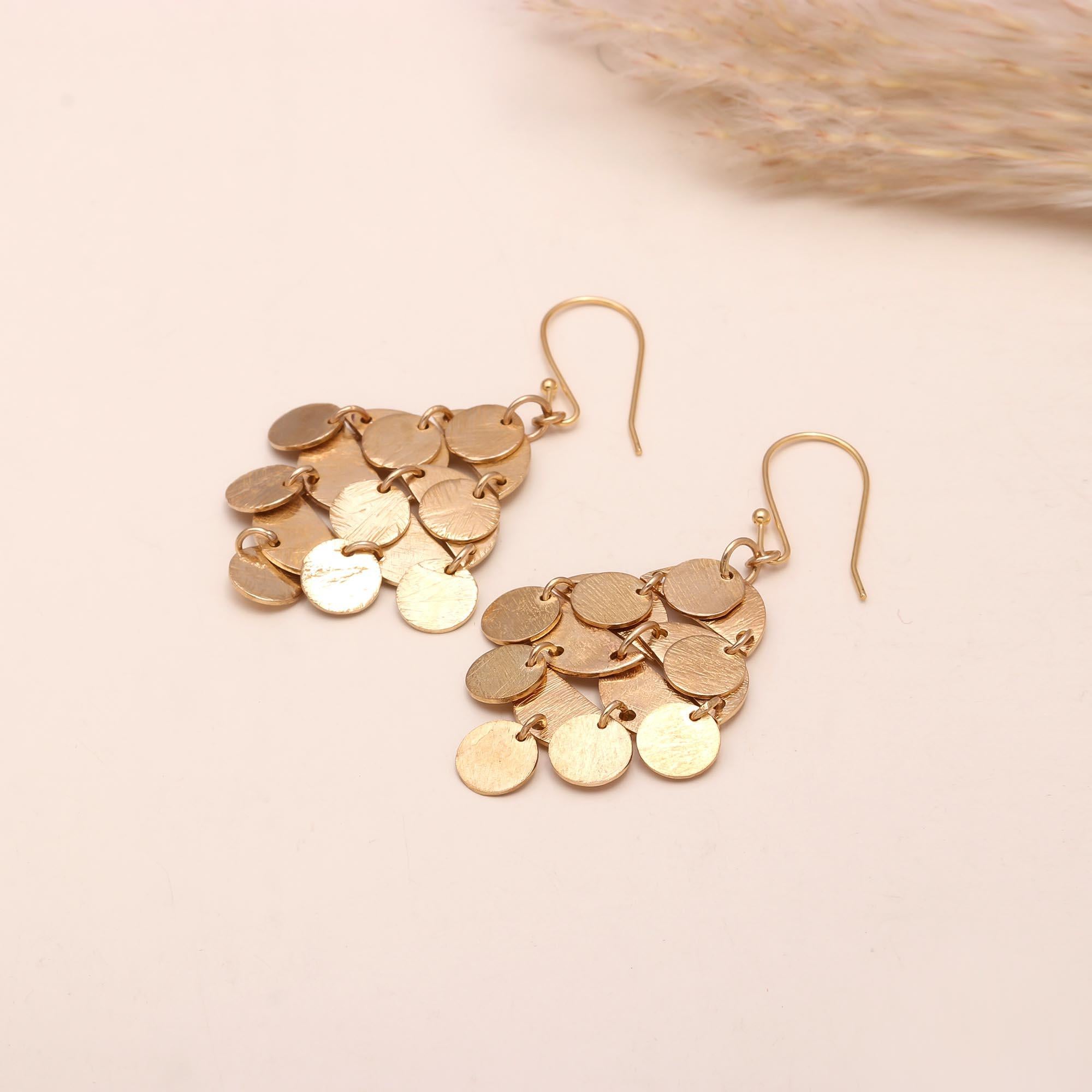 The Golden Cascade: Textured Disc Chandelier Earrings