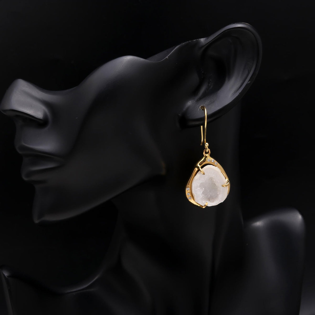 The Snow Drusy: White Geode & Pave Earrings