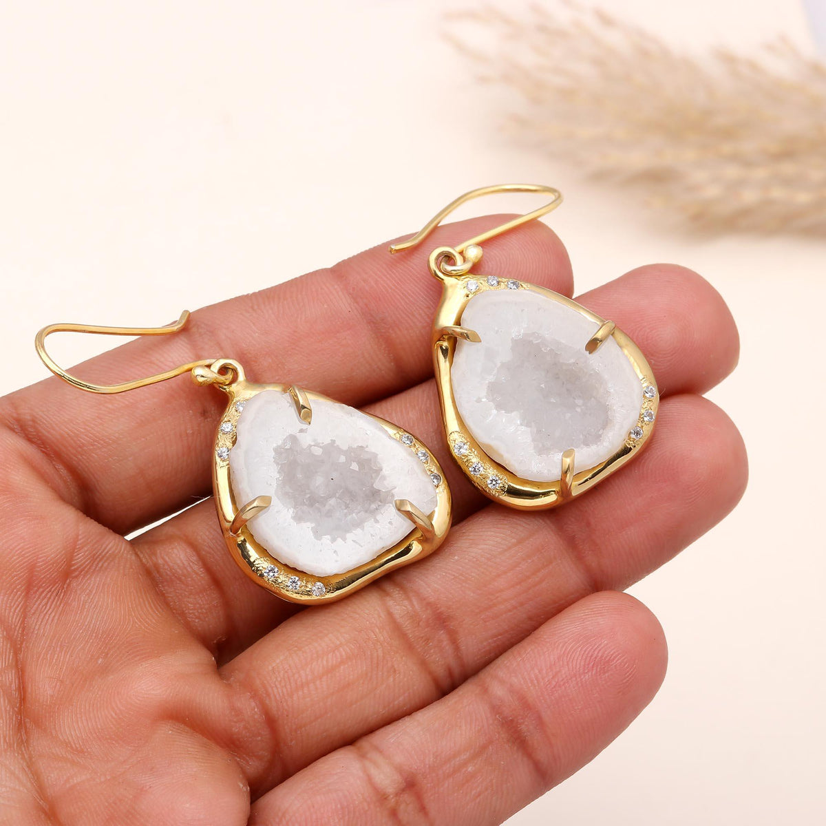 The Snow Drusy: White Geode & Pave Earrings