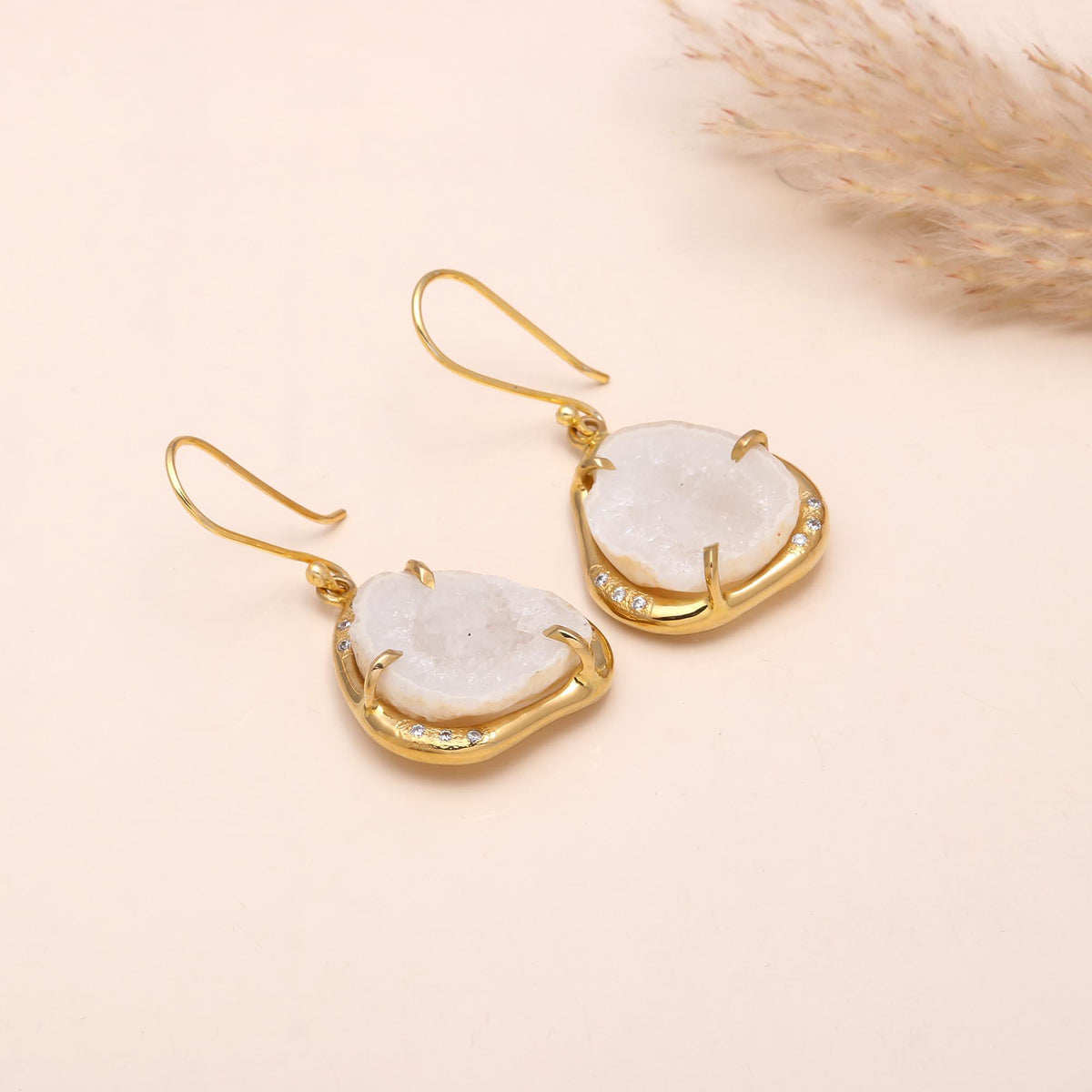 The Snow Drusy: White Geode & Pave Earrings