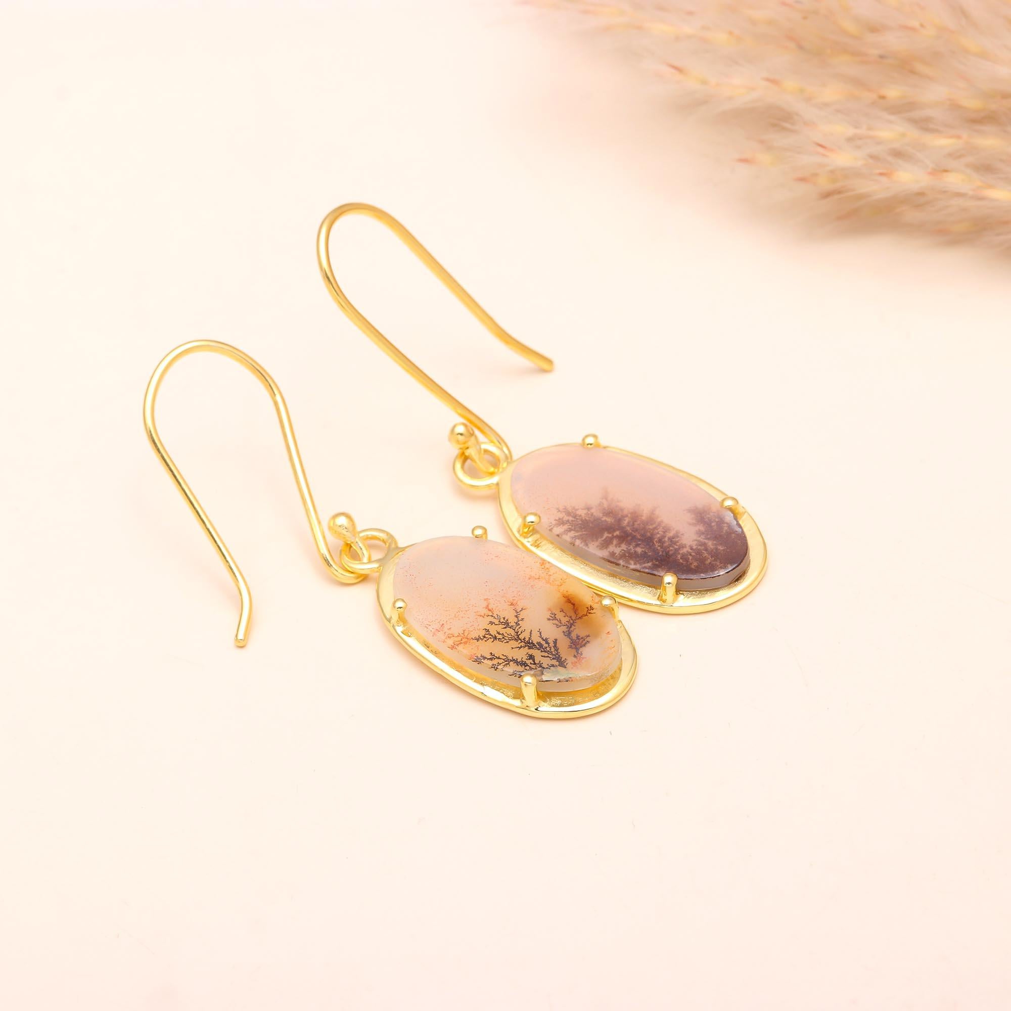 The Winter Landscape: Dendritic Agate Oval Earrings