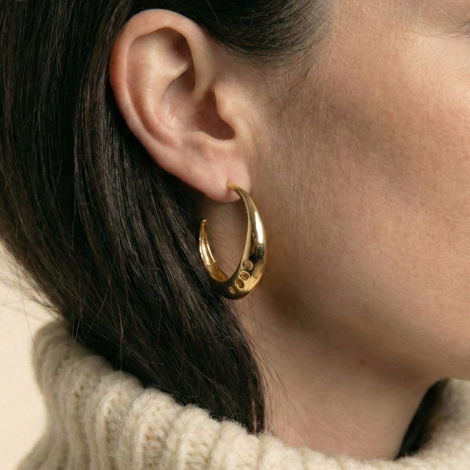 The Golden Crescent: Cutout Tapered Hoop Earrings