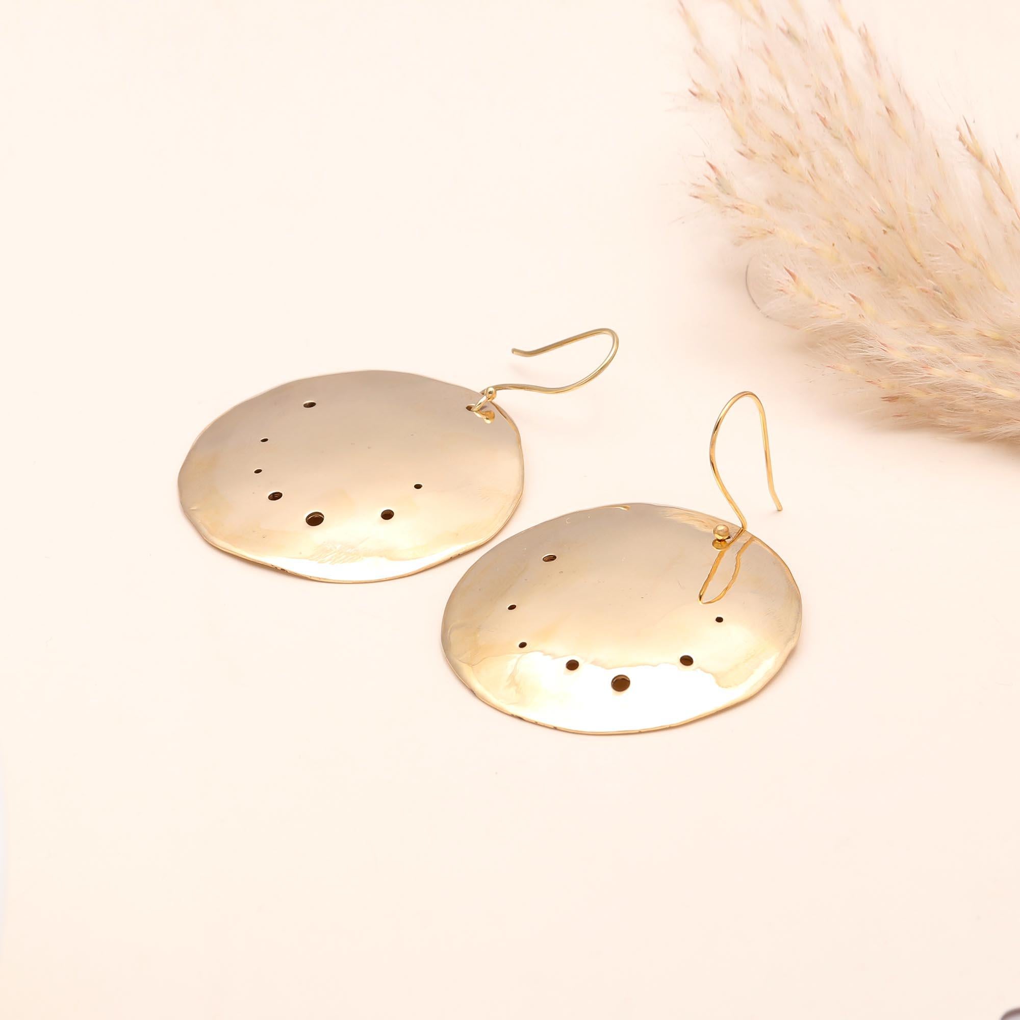 The Golden Eclipse: Organic Gold Disc Statement Earrings