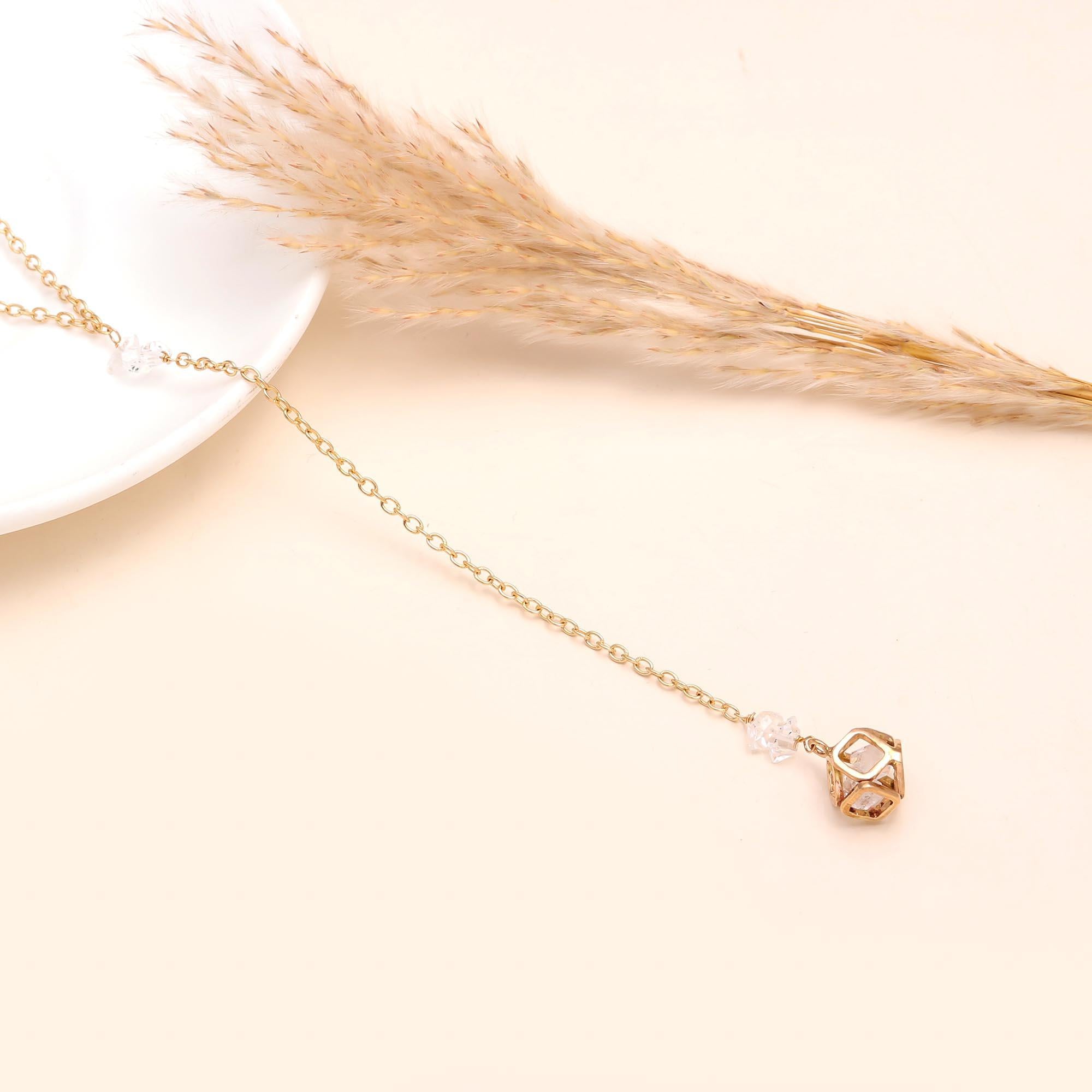 The Crystal Cage: Geometric Lariat Drop Necklace