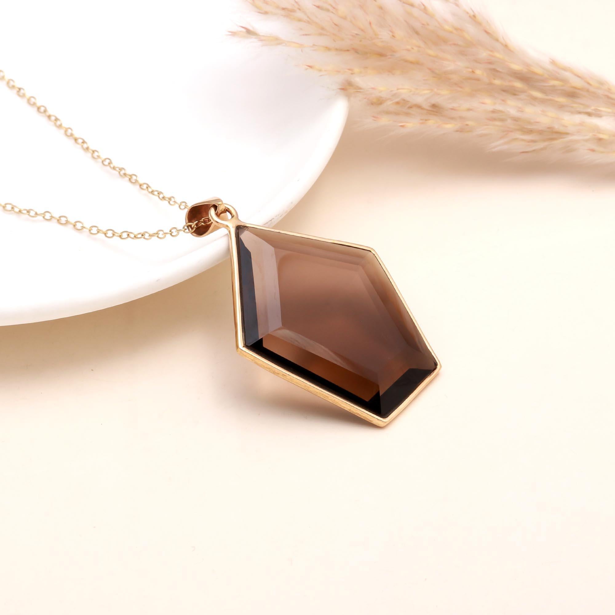 The Bronze Geometry: Smoky Quartz Kite Necklace