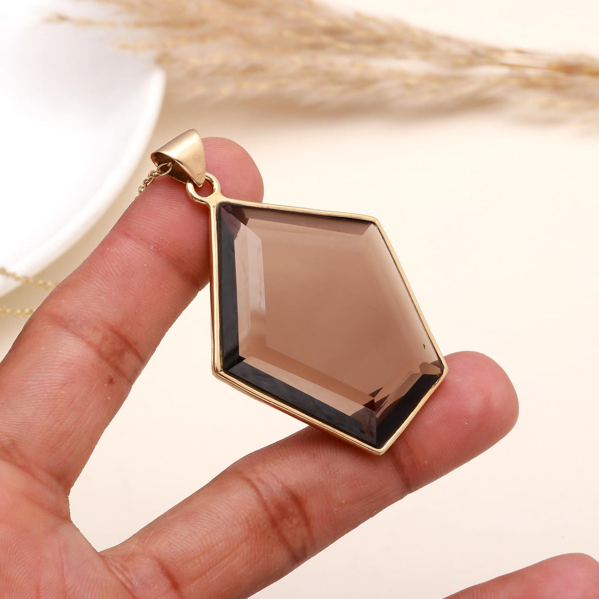 The Bronze Geometry: Smoky Quartz Kite Necklace