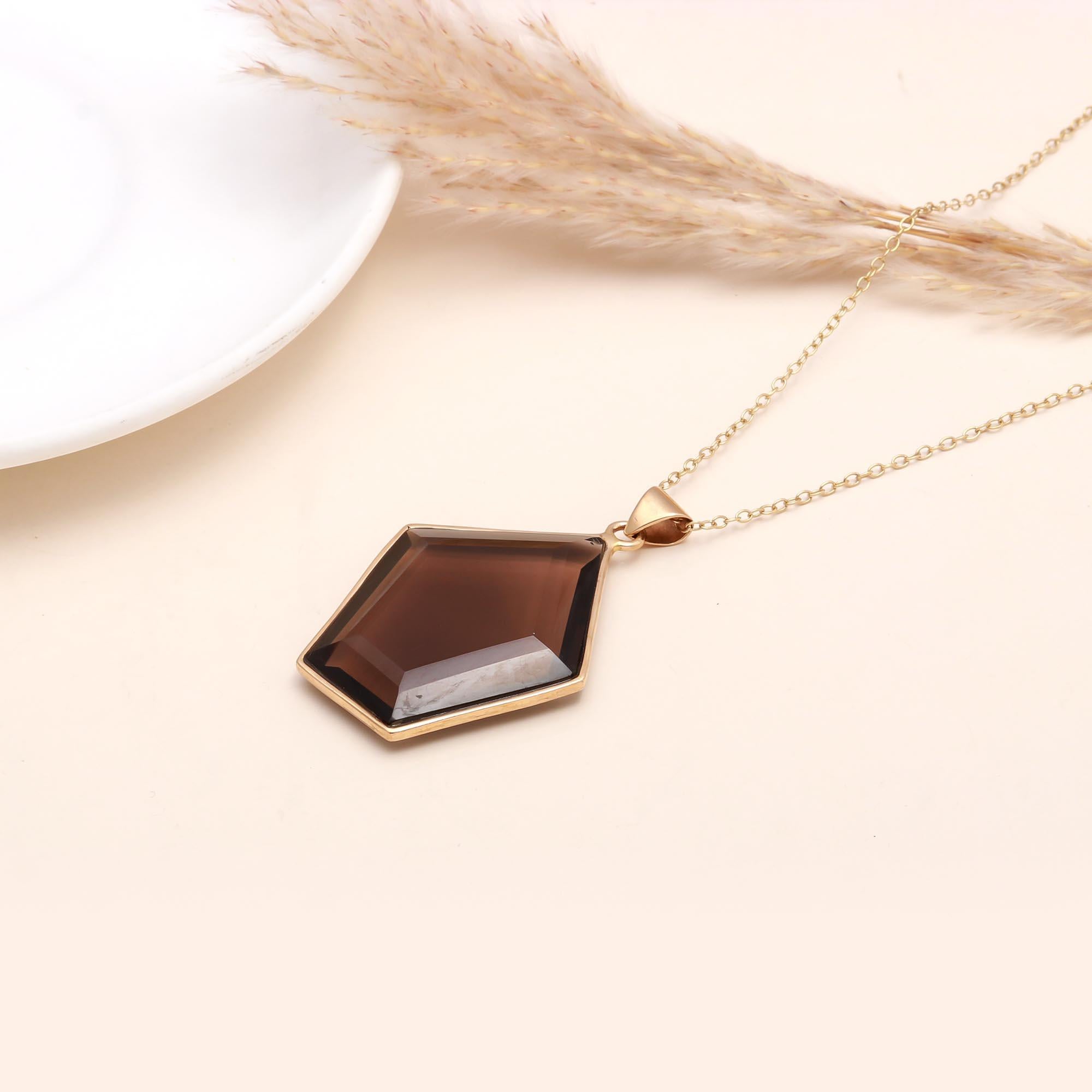 The Bronze Geometry: Smoky Quartz Kite Necklace
