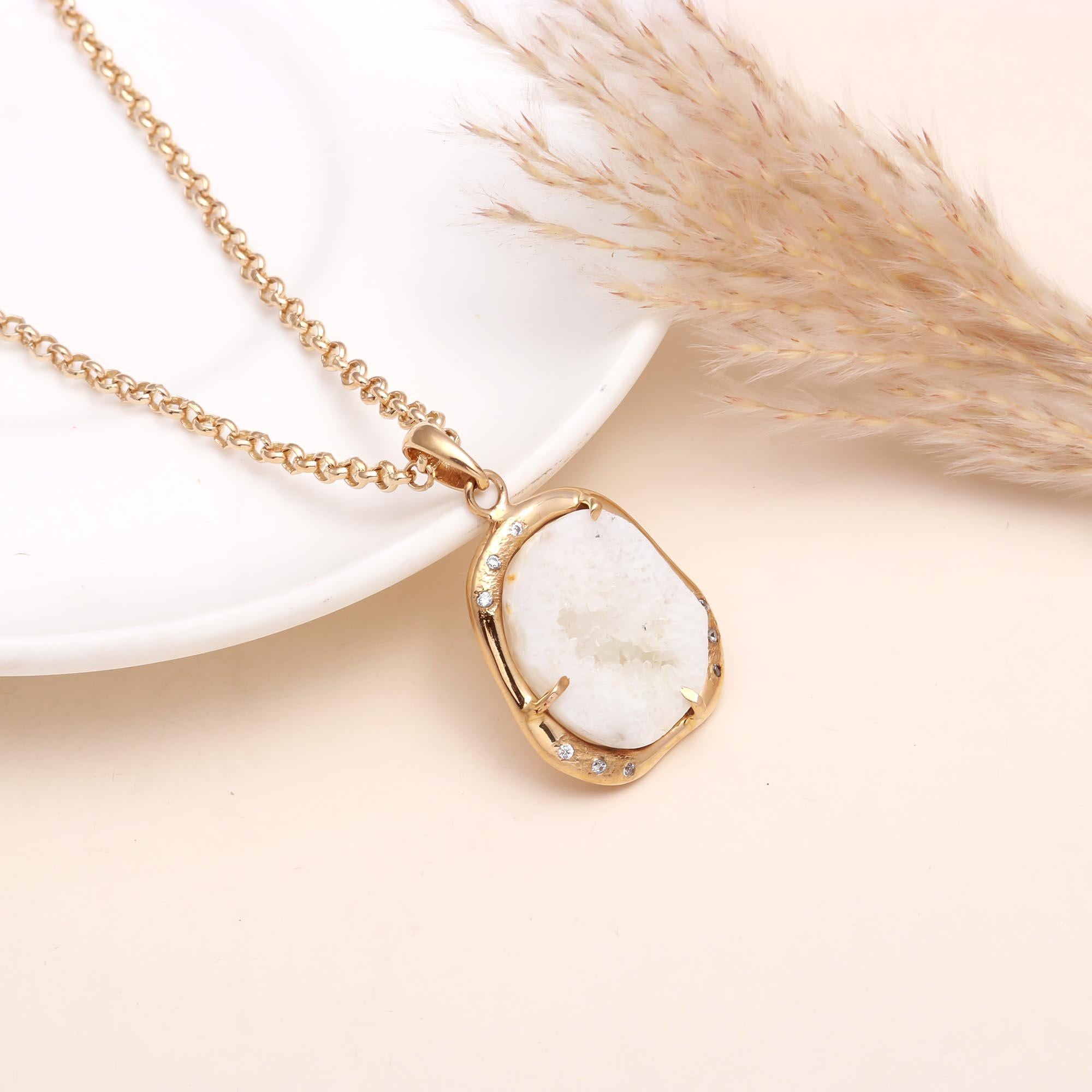 The Snow Queen: White Druzy Solar Quartz Pendant