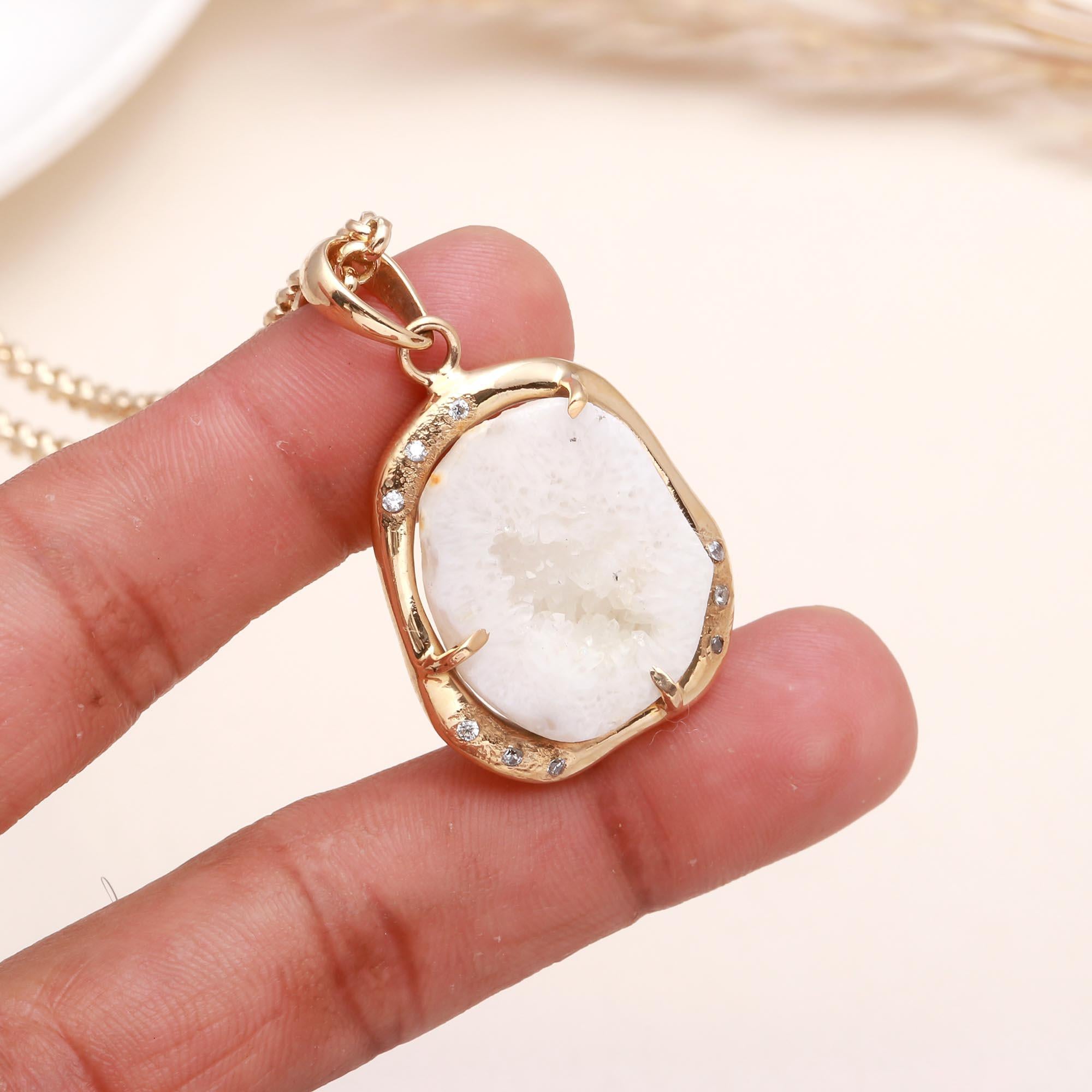 The Snow Queen: White Geode Agate Pendant