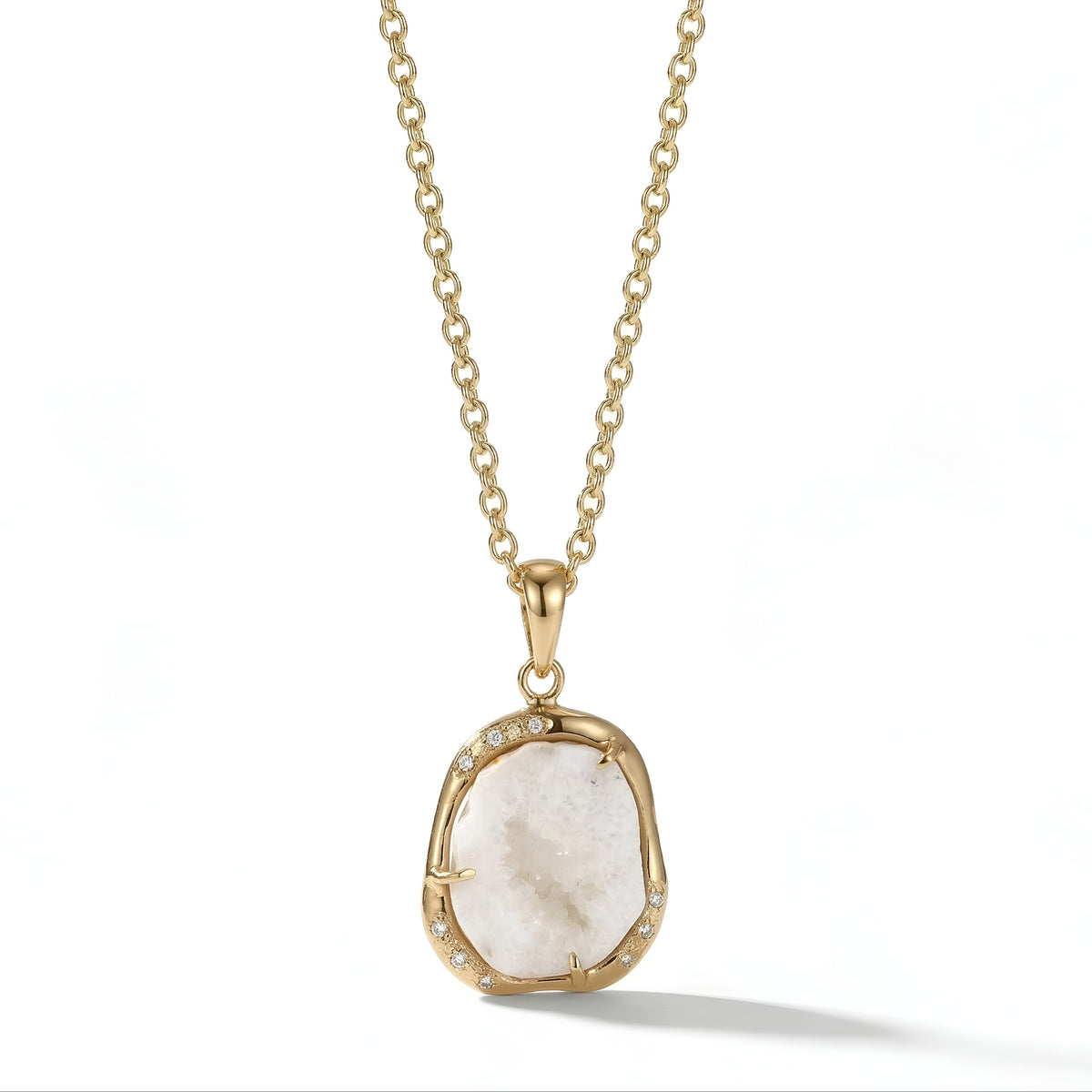 The Snow Queen: White Geode Agate Pendant