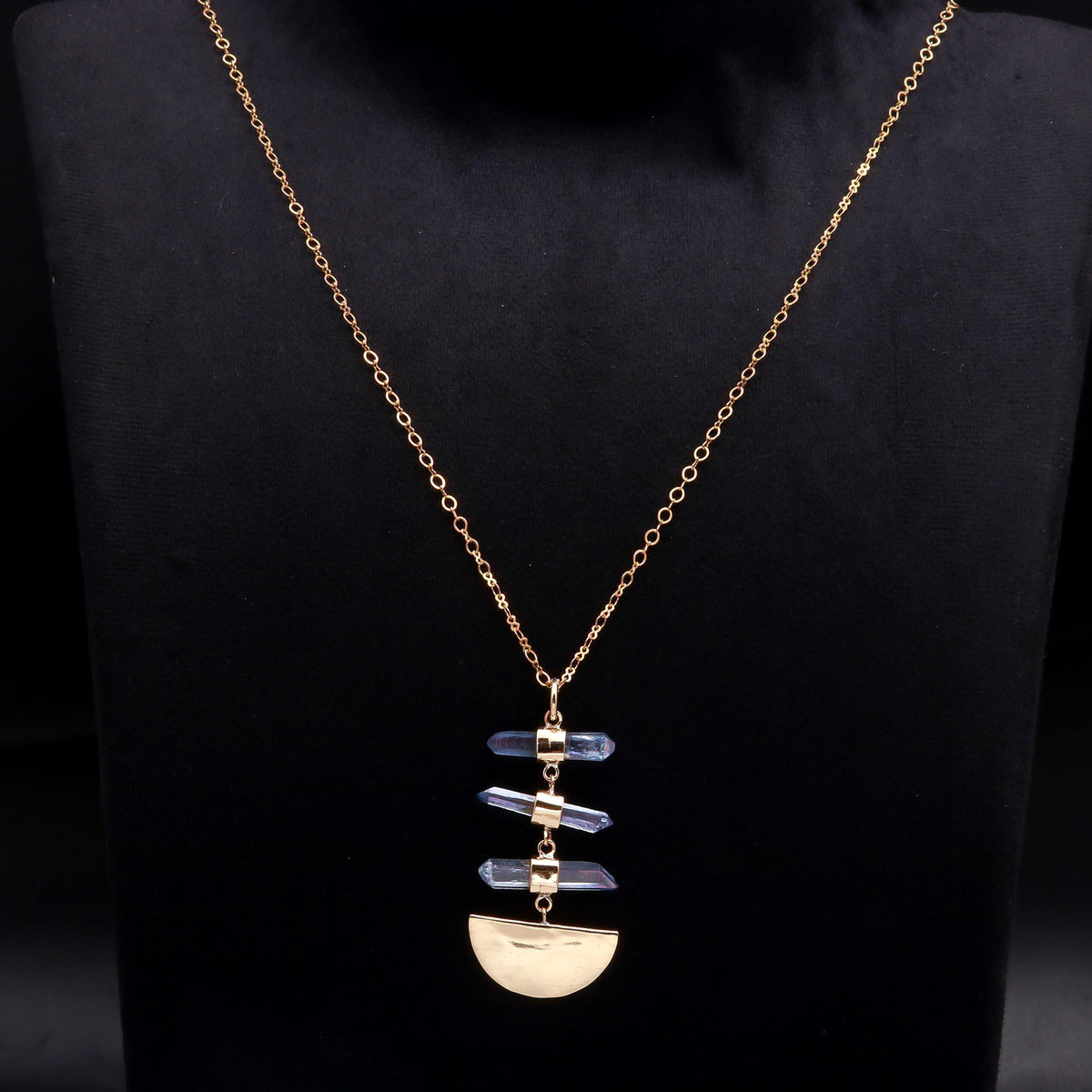 The Triple Crystal: Aura Quartz Moon Necklace