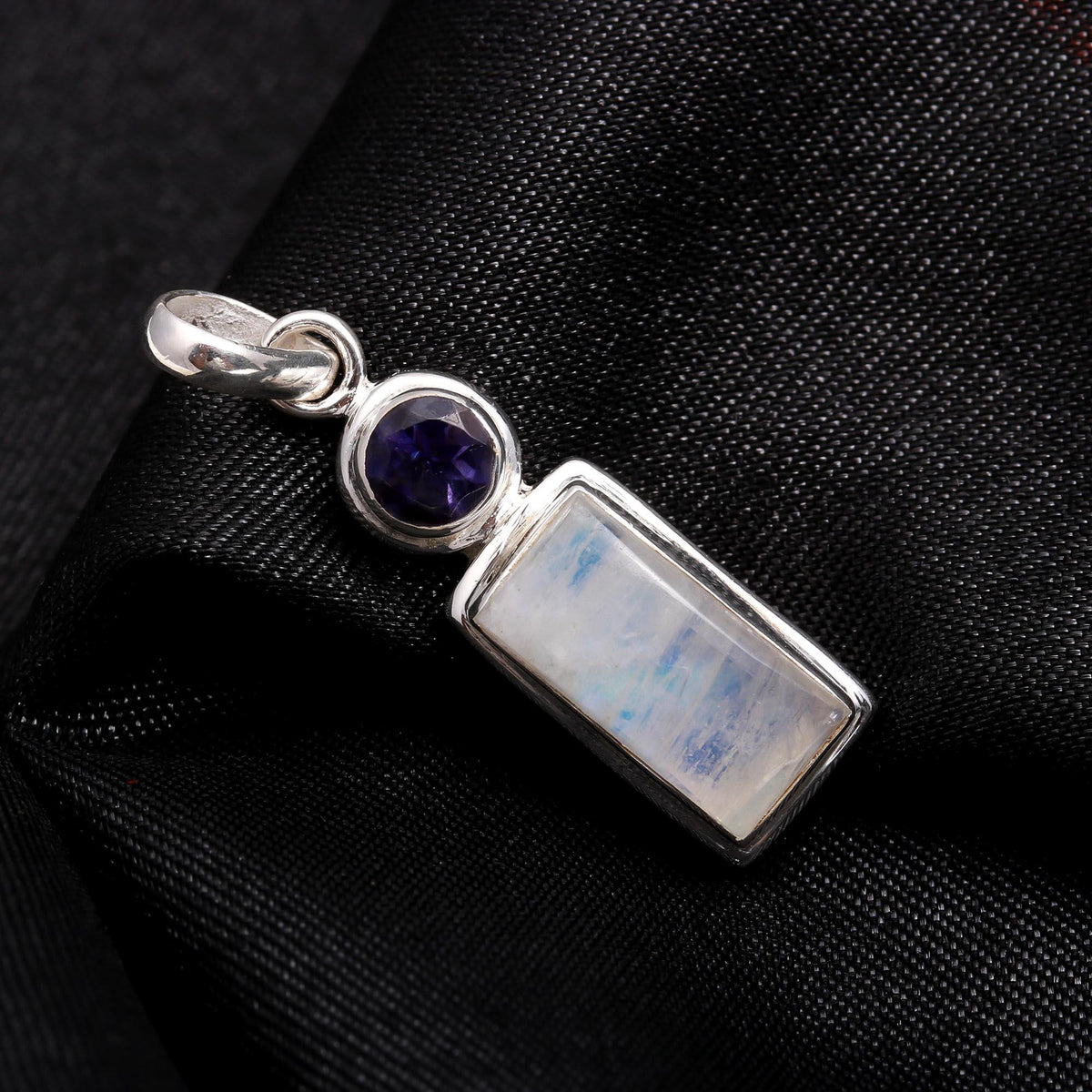 The Iolite Tablet: Moonstone Silver Drop Charm
