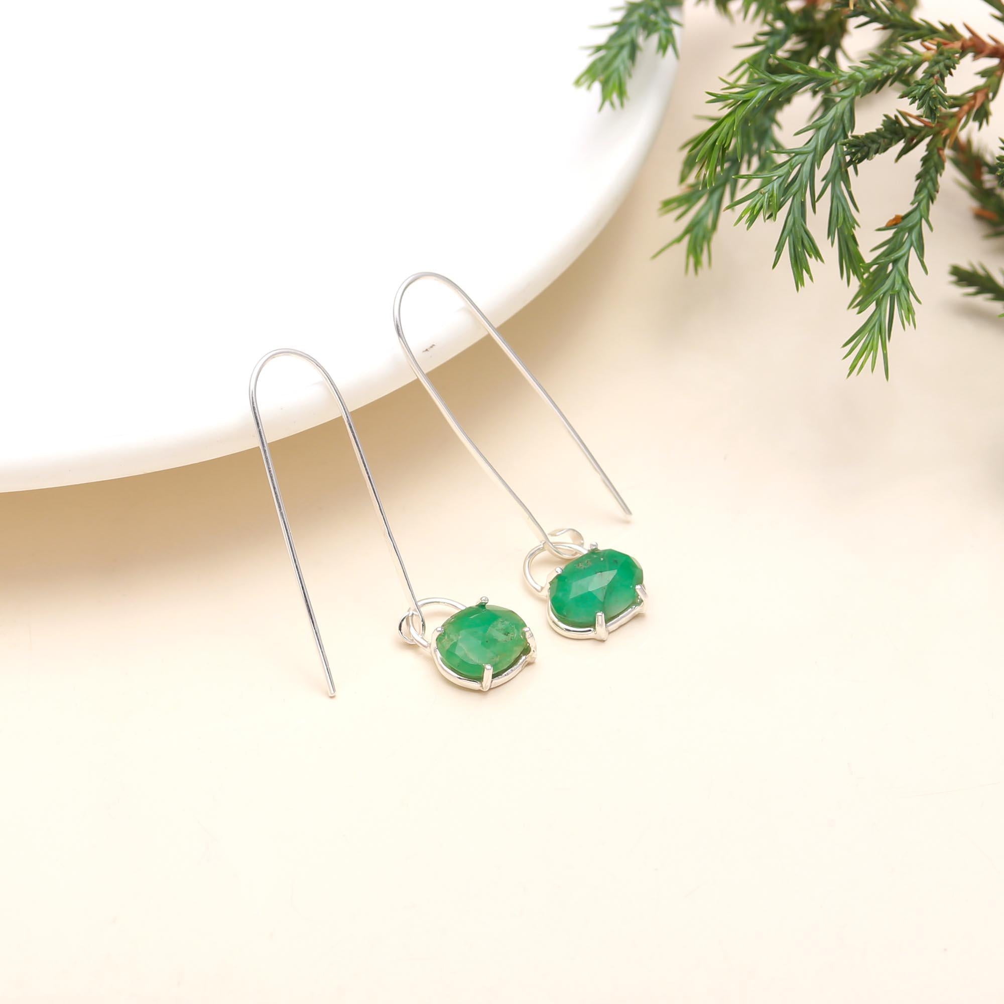 The Emerald Oval: Green Onyx Minimalist Drop Earrings