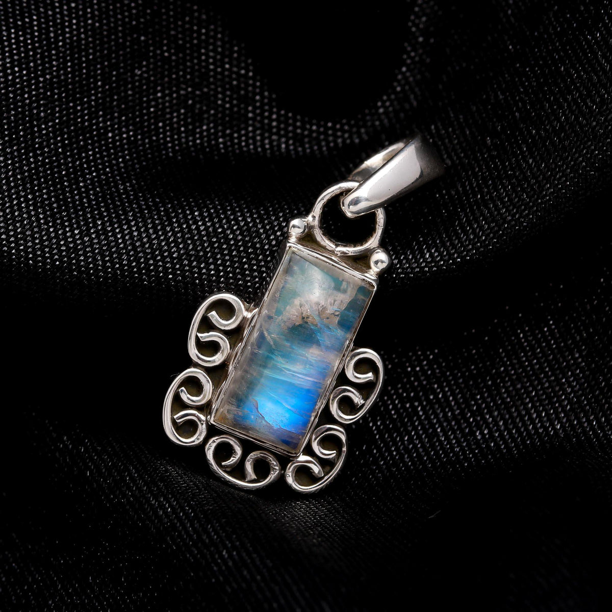 925 Sterling Silver Filigree Design Handmade Moonstone Pendant