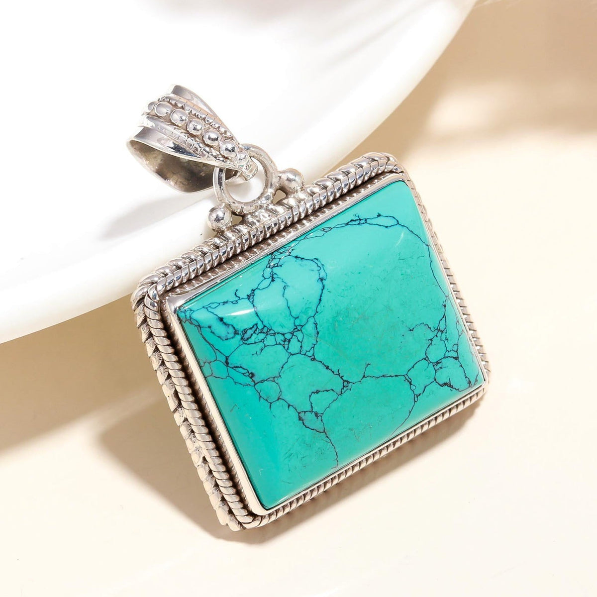 925 Sterling Silver Handmade Turquoise Boho Statement Pendant