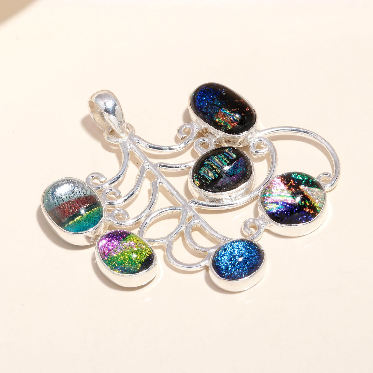 925 Sterling Silver Handmade Dichroic Glass filigree Pendant