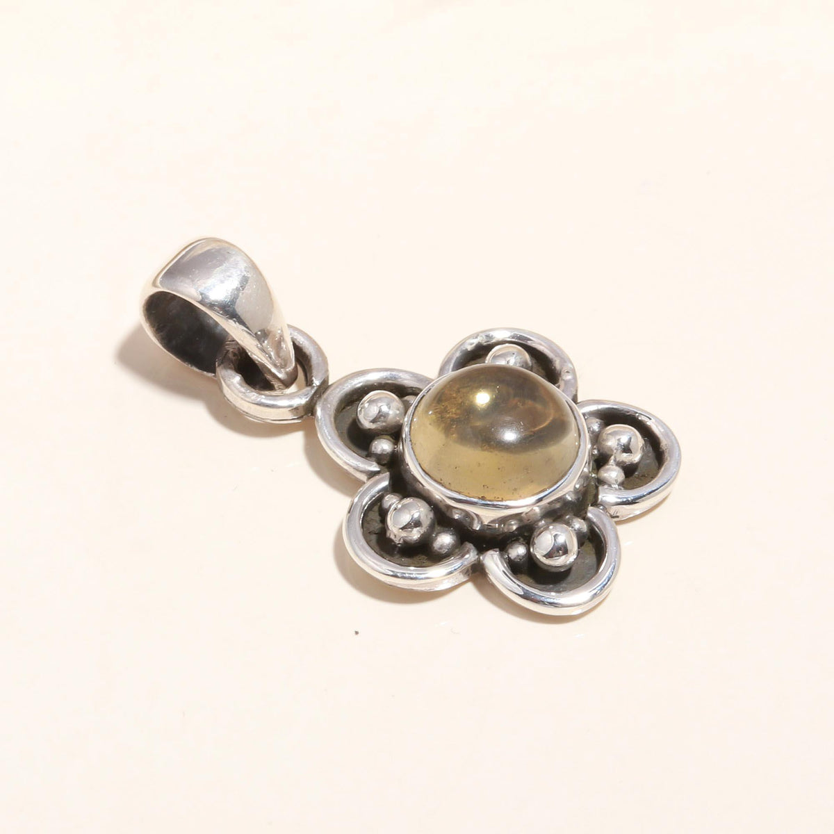 925 Sterling Silver Golden Gemstone Floral Boho Pendant