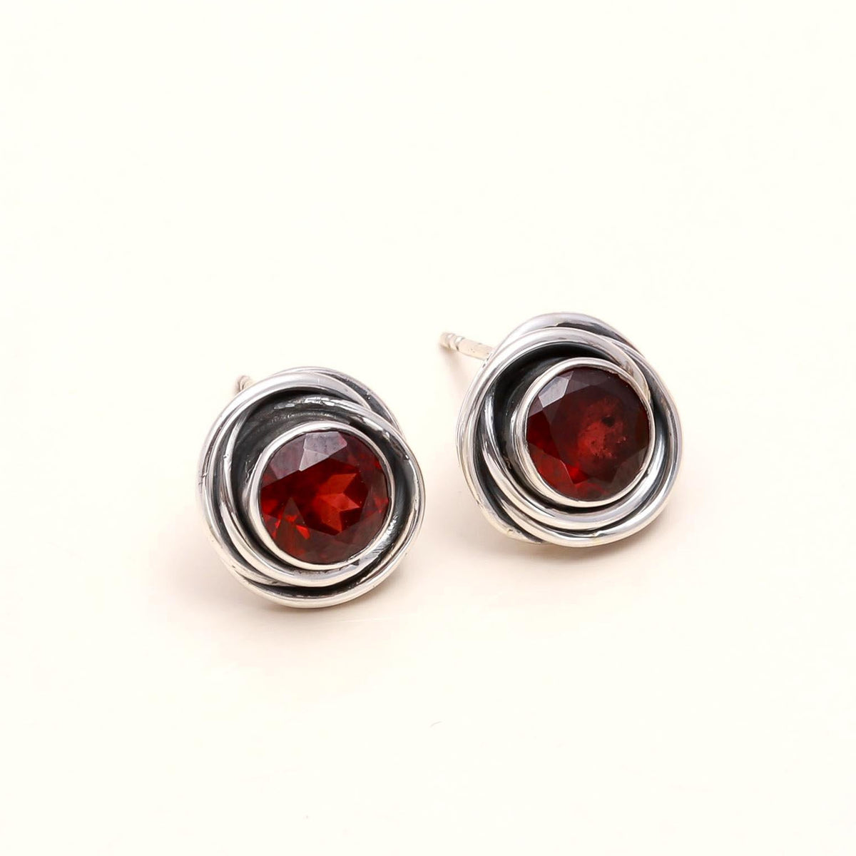 925 Sterling Silver Garnet Stud Earrings